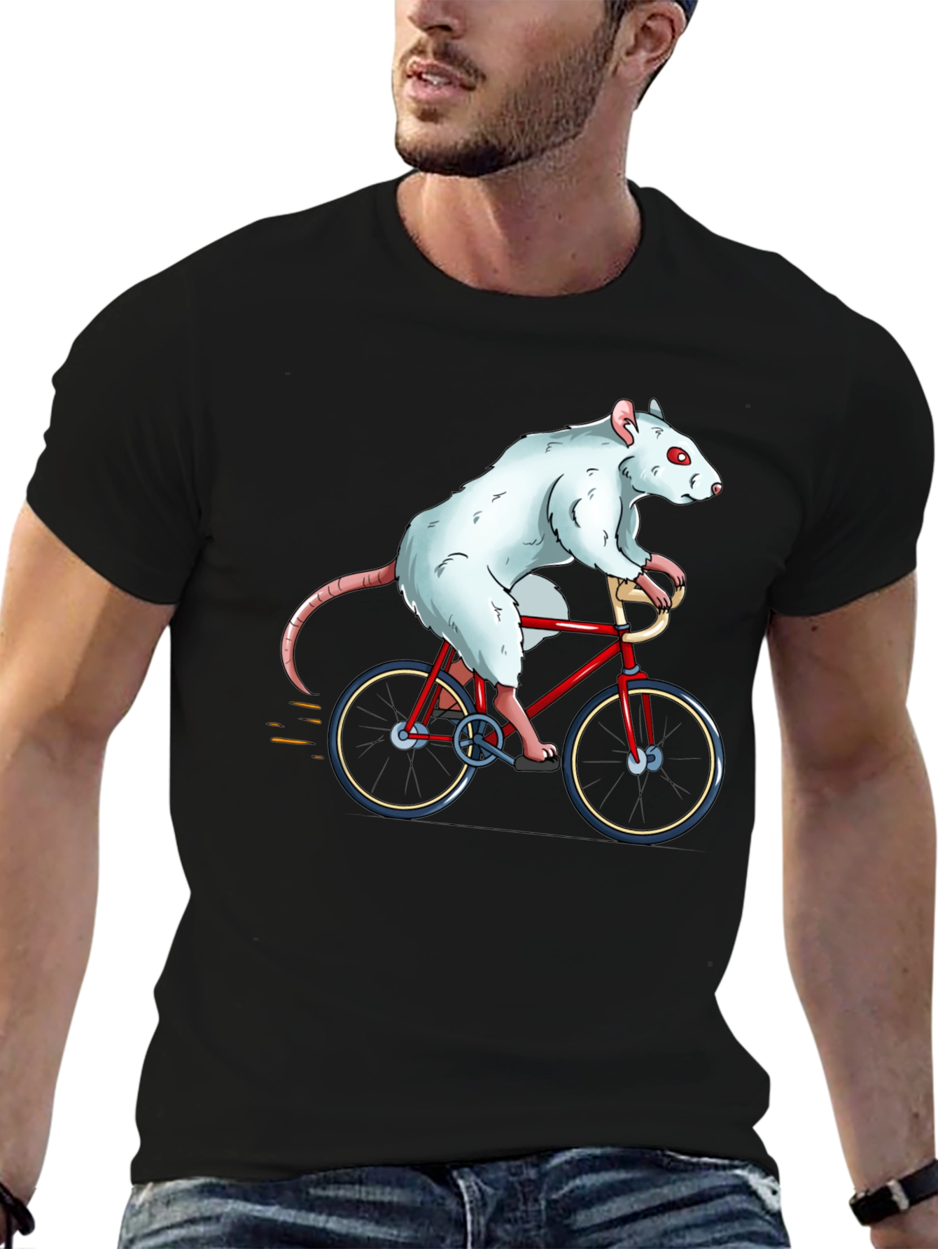 Rat on Bike Graphic Tee - Black Cotton T-Shirt
