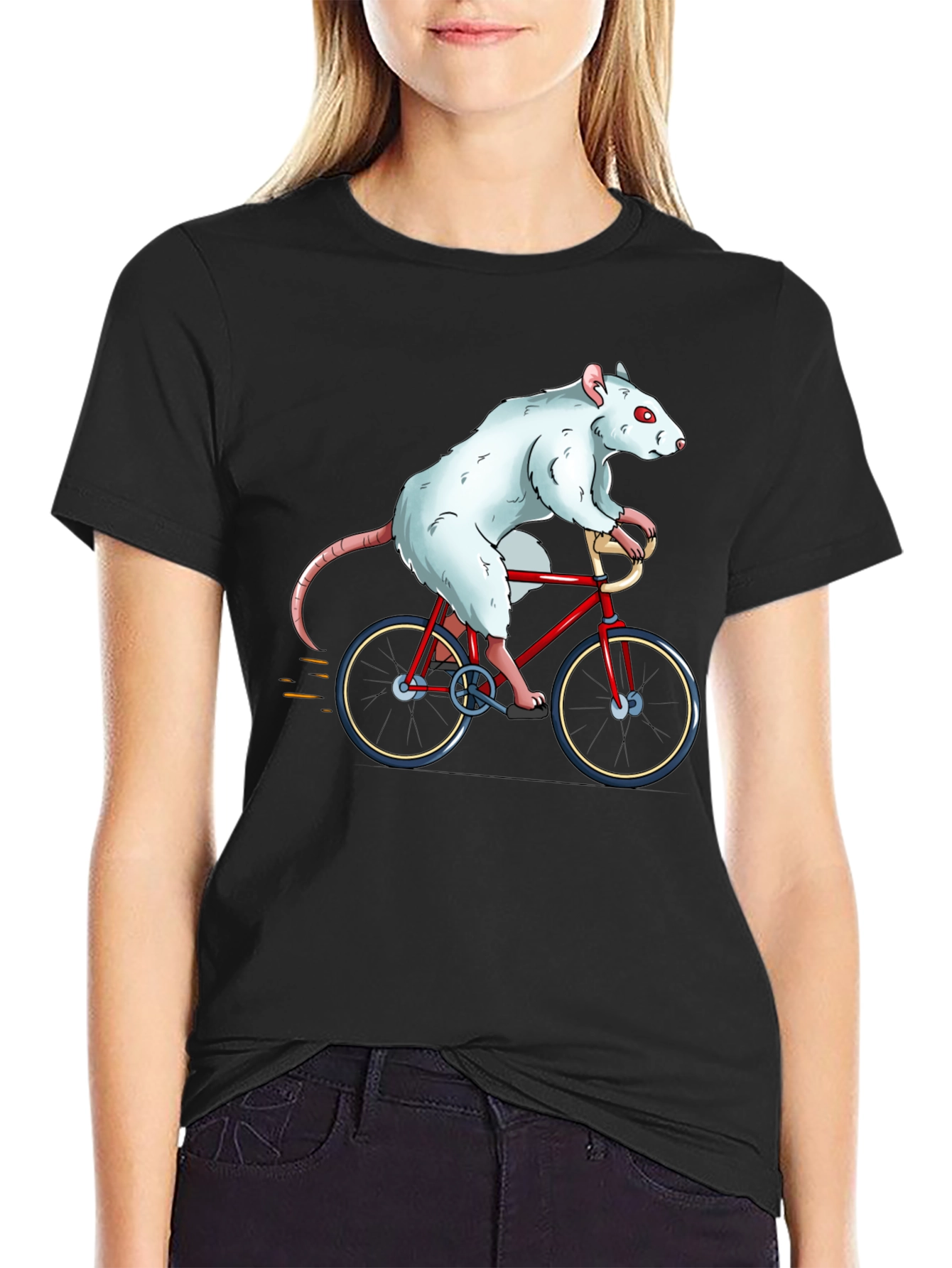 Rat on Bike Graphic Tee - Black Cotton T-Shirt