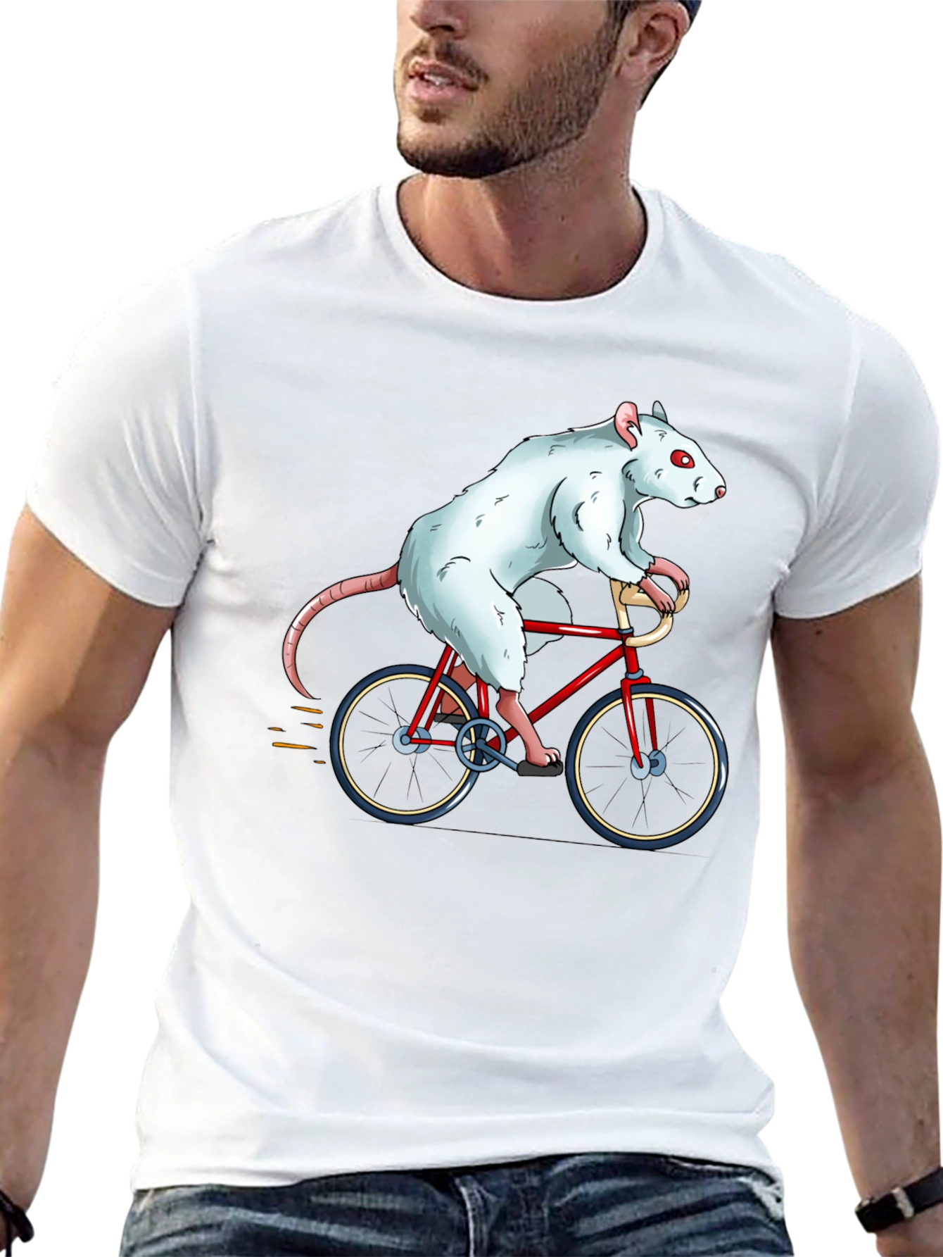 Rat on Bike Graphic Tee - Black Cotton T-Shirt