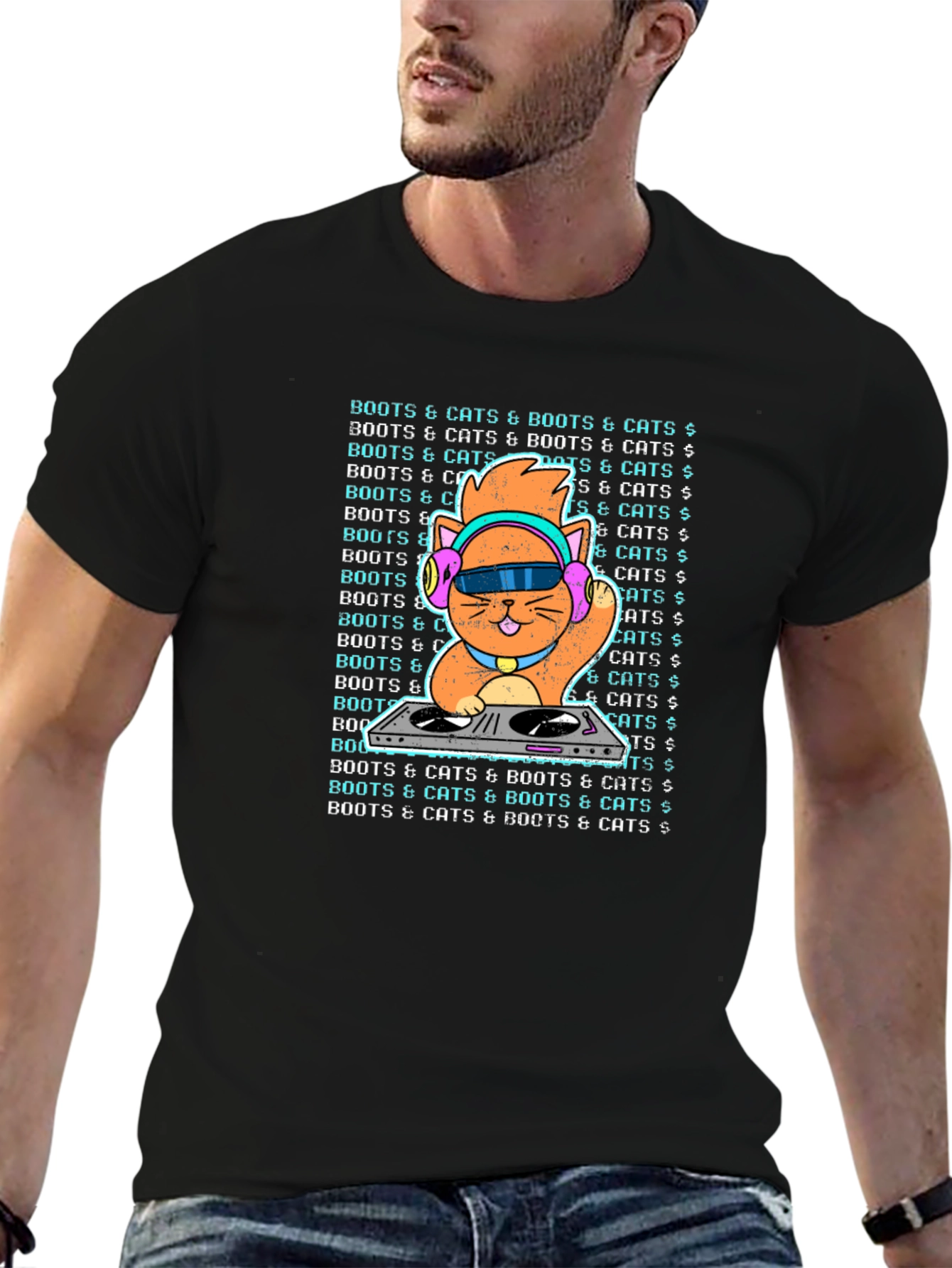 DJ Cat Graphic T-Shirt - Boots & Cats