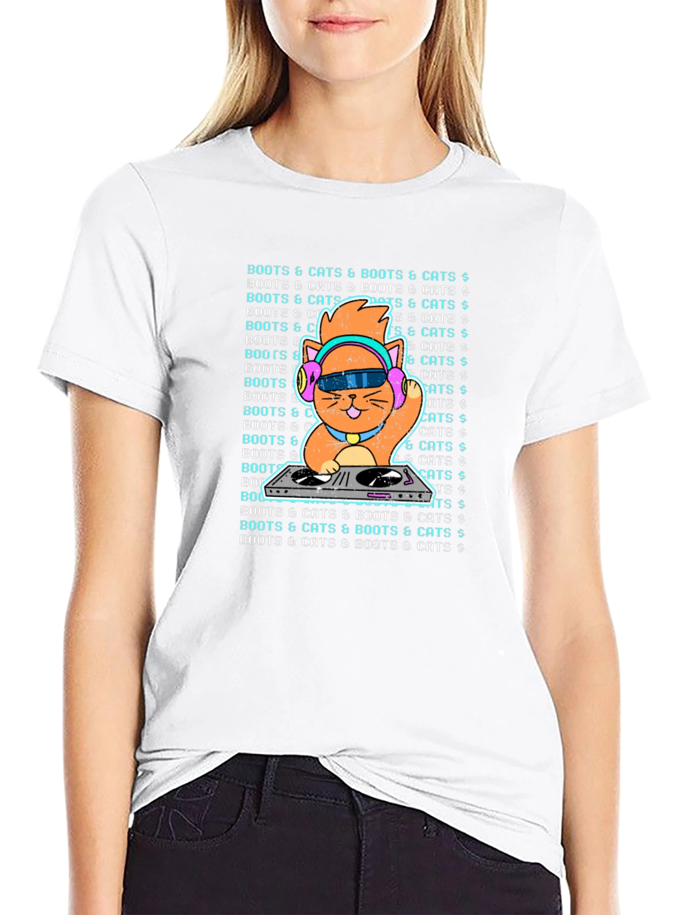 DJ Cat Graphic T-Shirt - Boots & Cats