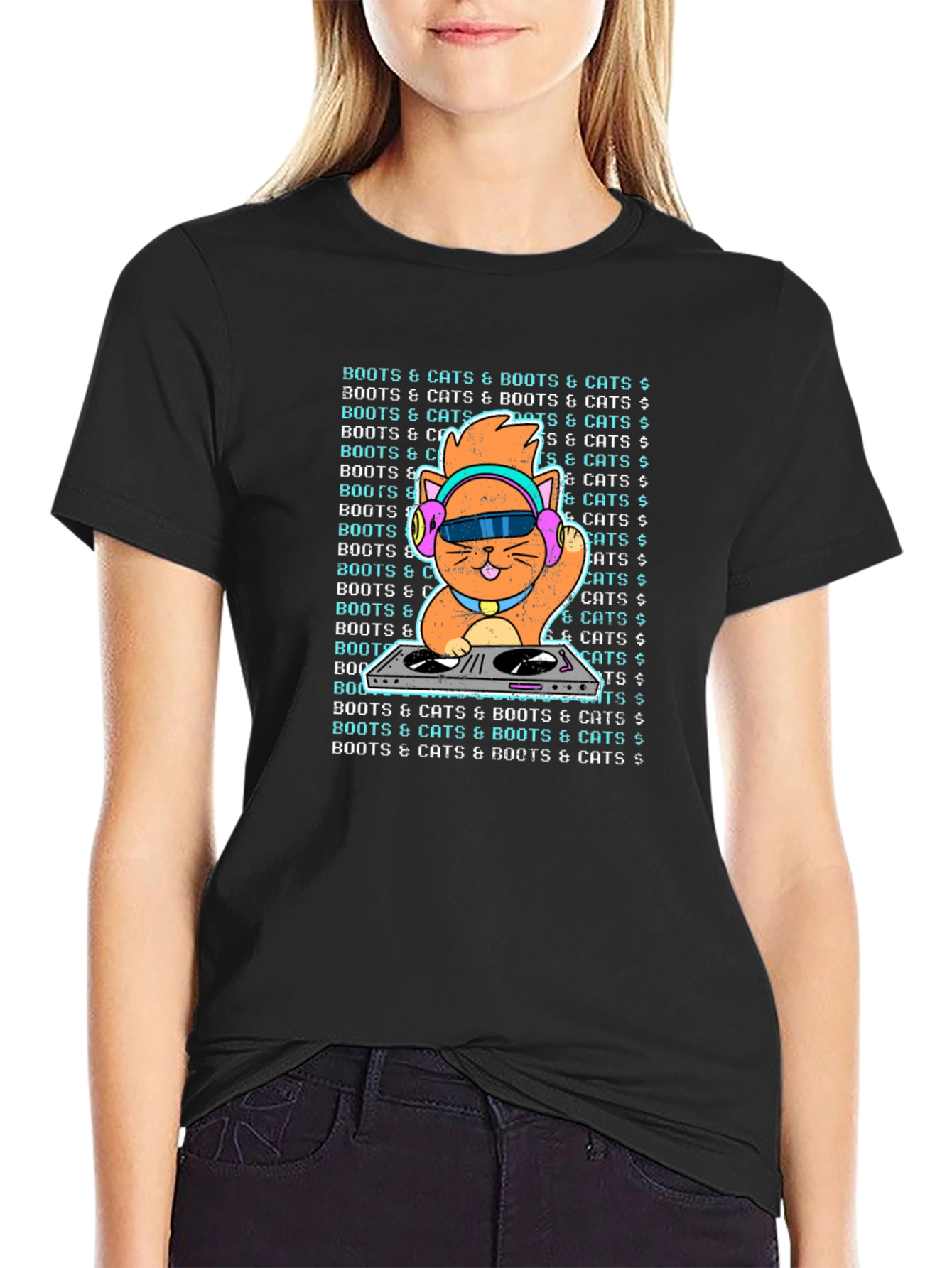 DJ Cat Graphic T-Shirt - Boots & Cats