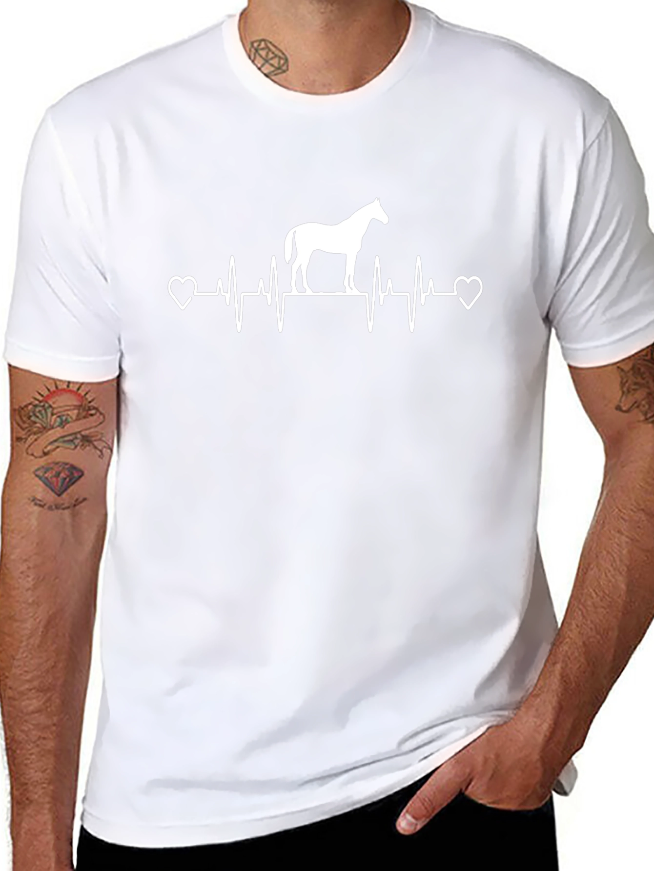 Horse Heartbeat Graphic Tee - Black Cotton