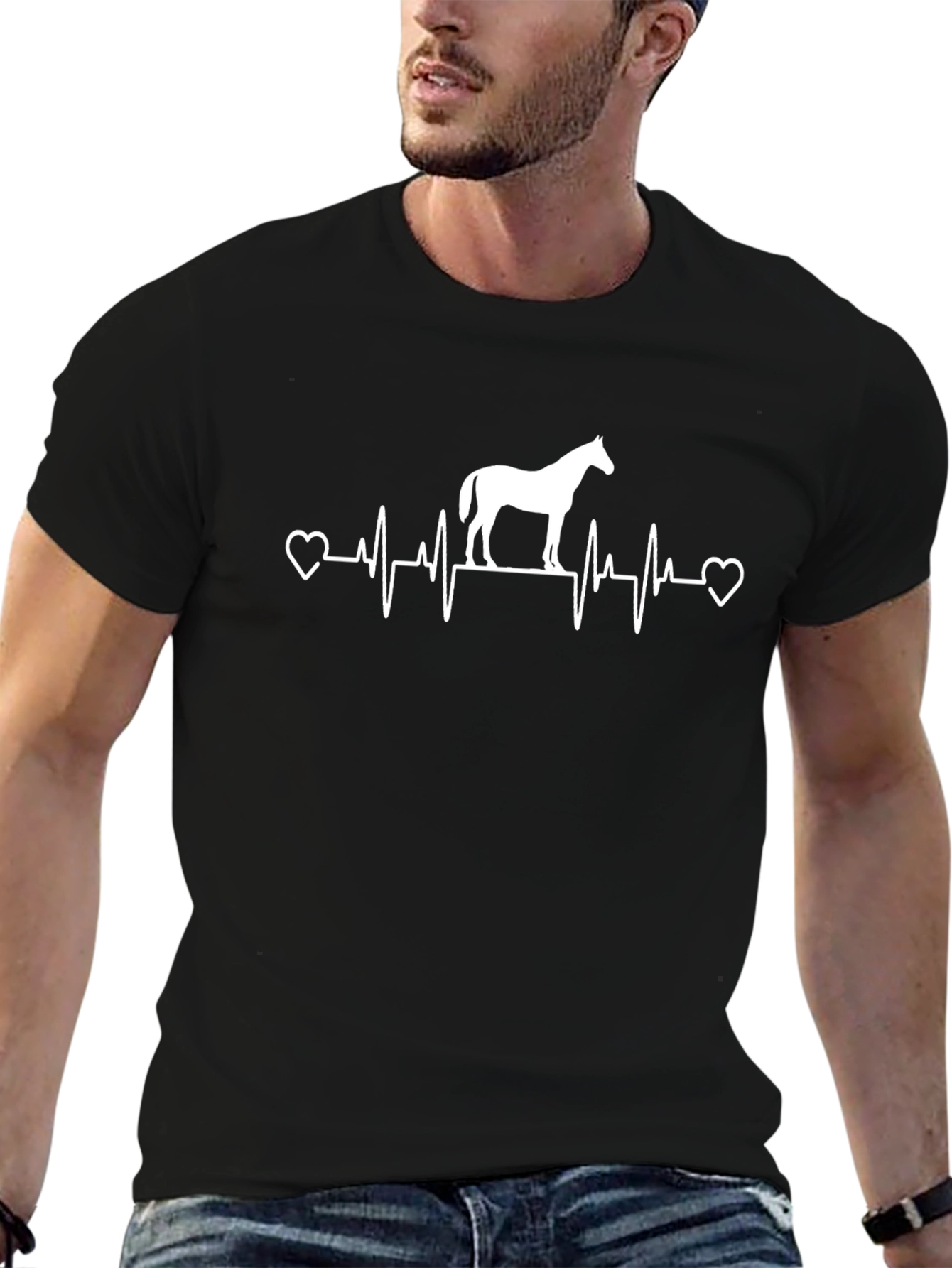 Horse Heartbeat Graphic Tee - Black Cotton