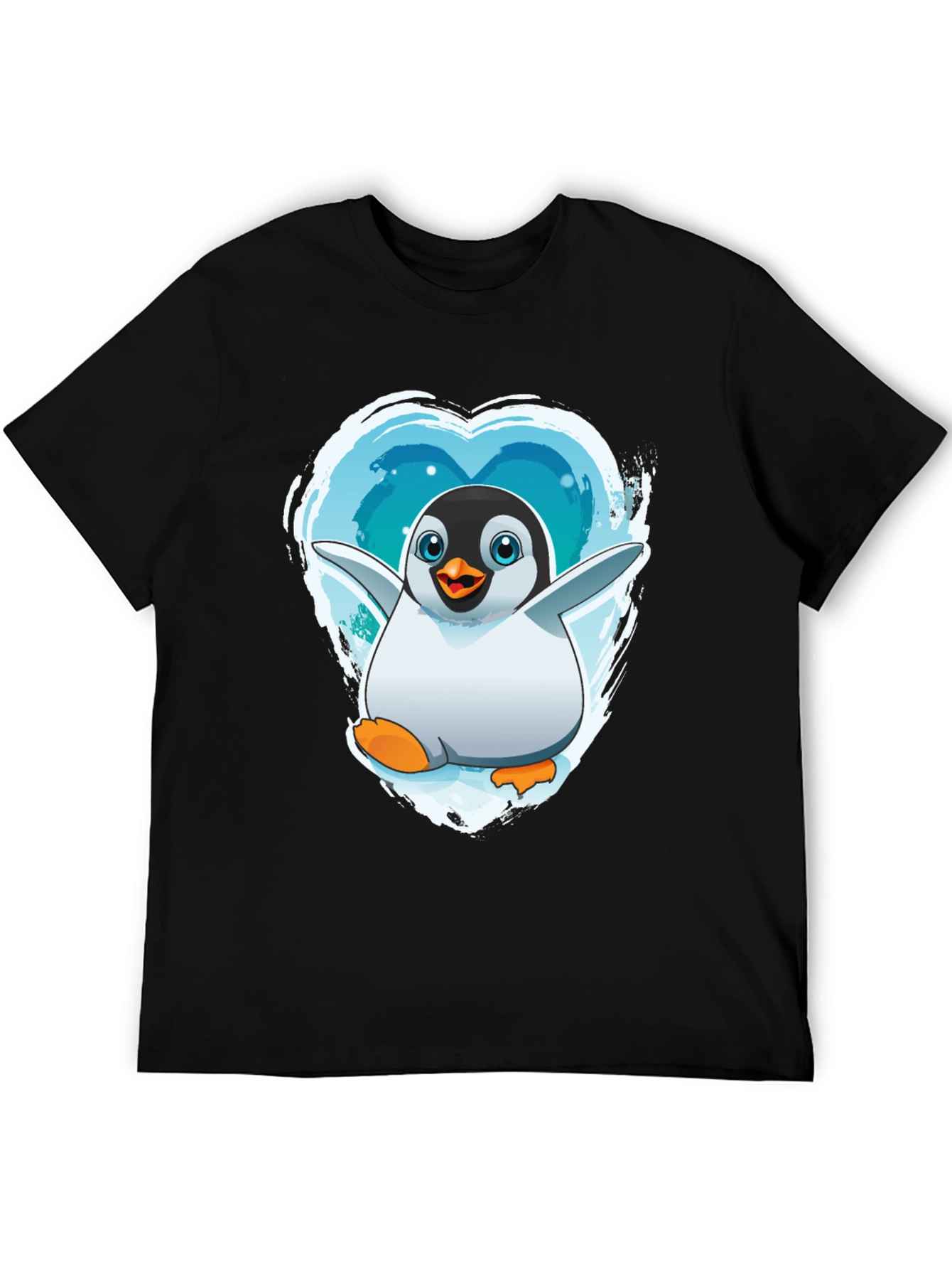Penguin Heart Graphic Tee - Black Cotton Blend