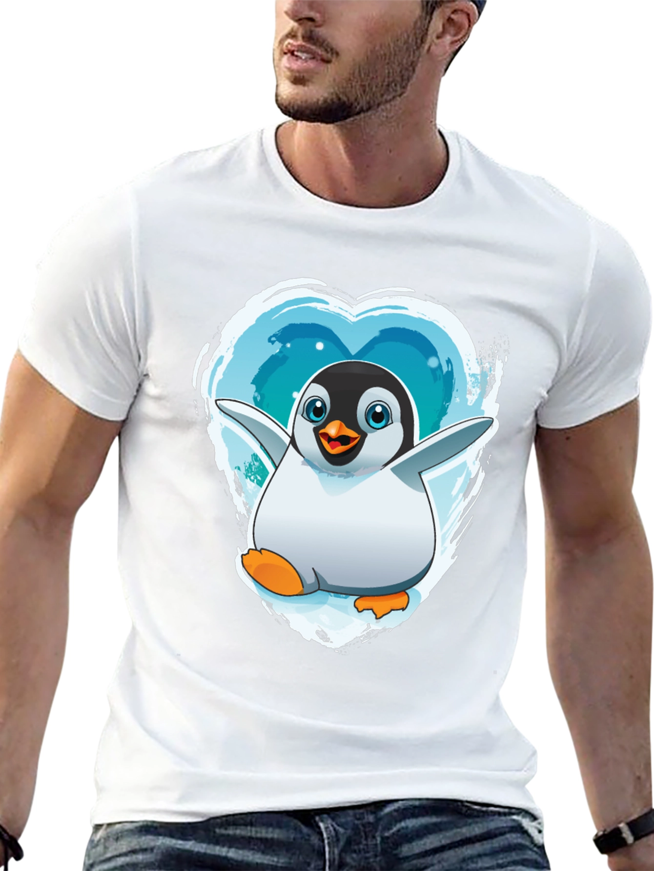Penguin Heart Graphic Tee - Black Cotton Blend