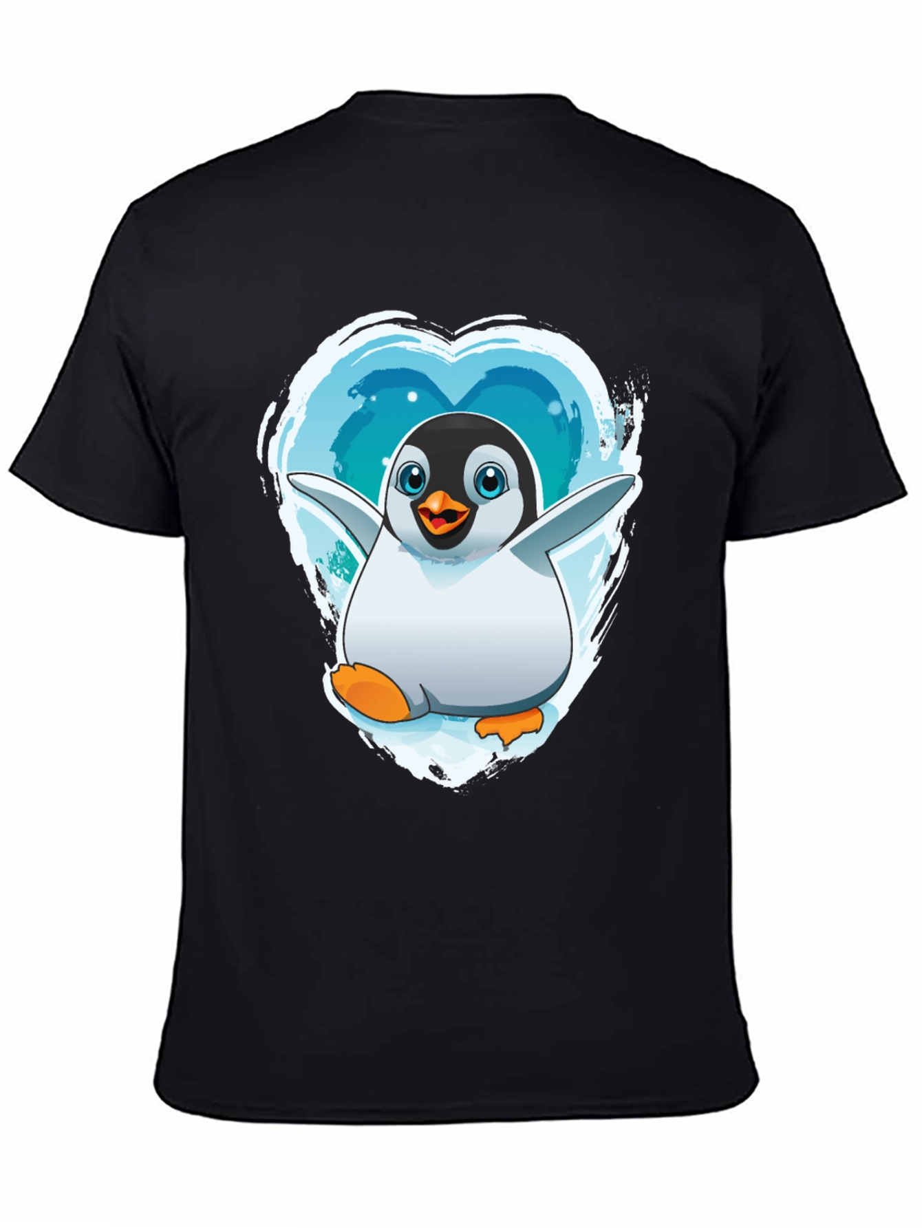 Penguin Heart Graphic Tee - Black Cotton Blend