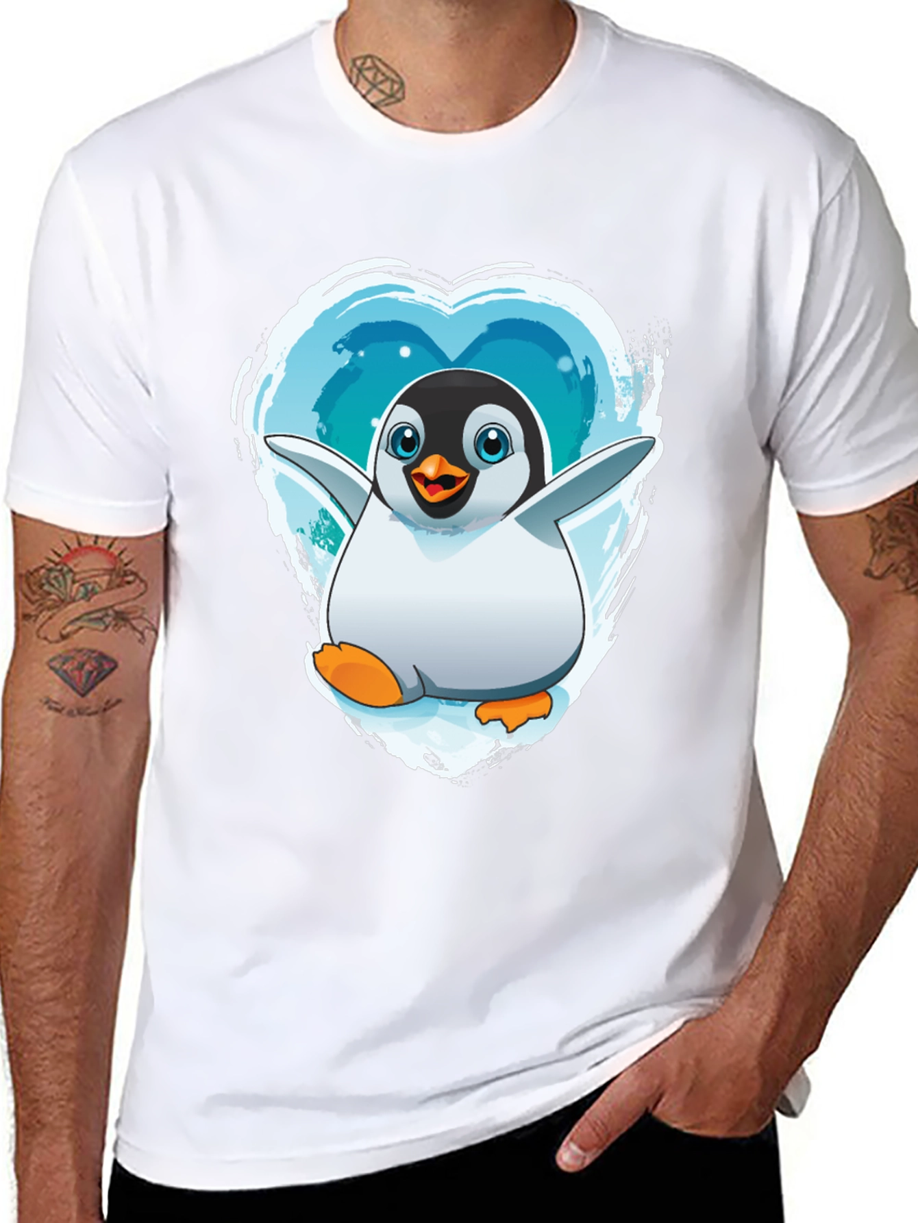 Penguin Heart Graphic Tee - Black Cotton Blend