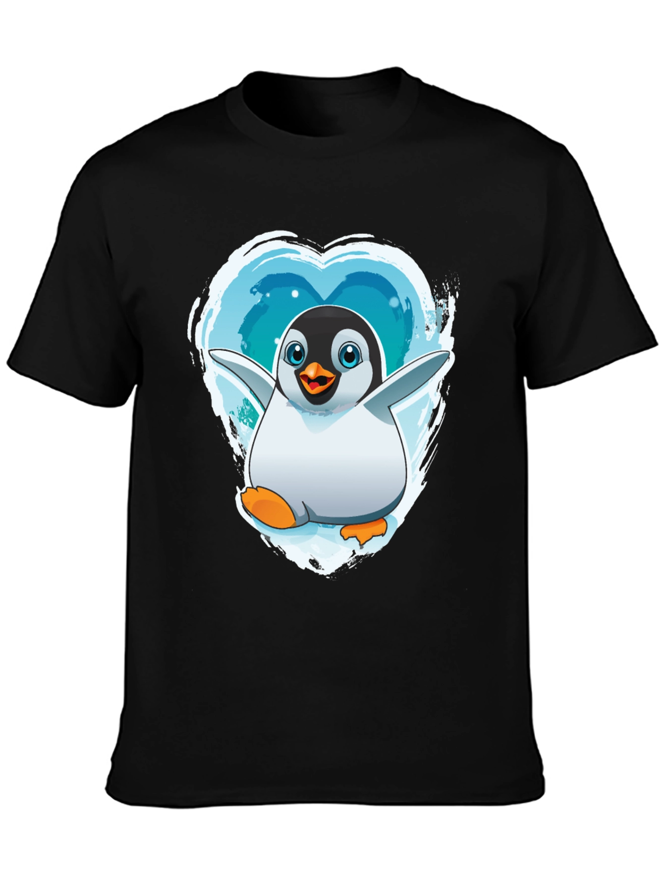 Penguin Heart Graphic Tee - Black Cotton Blend