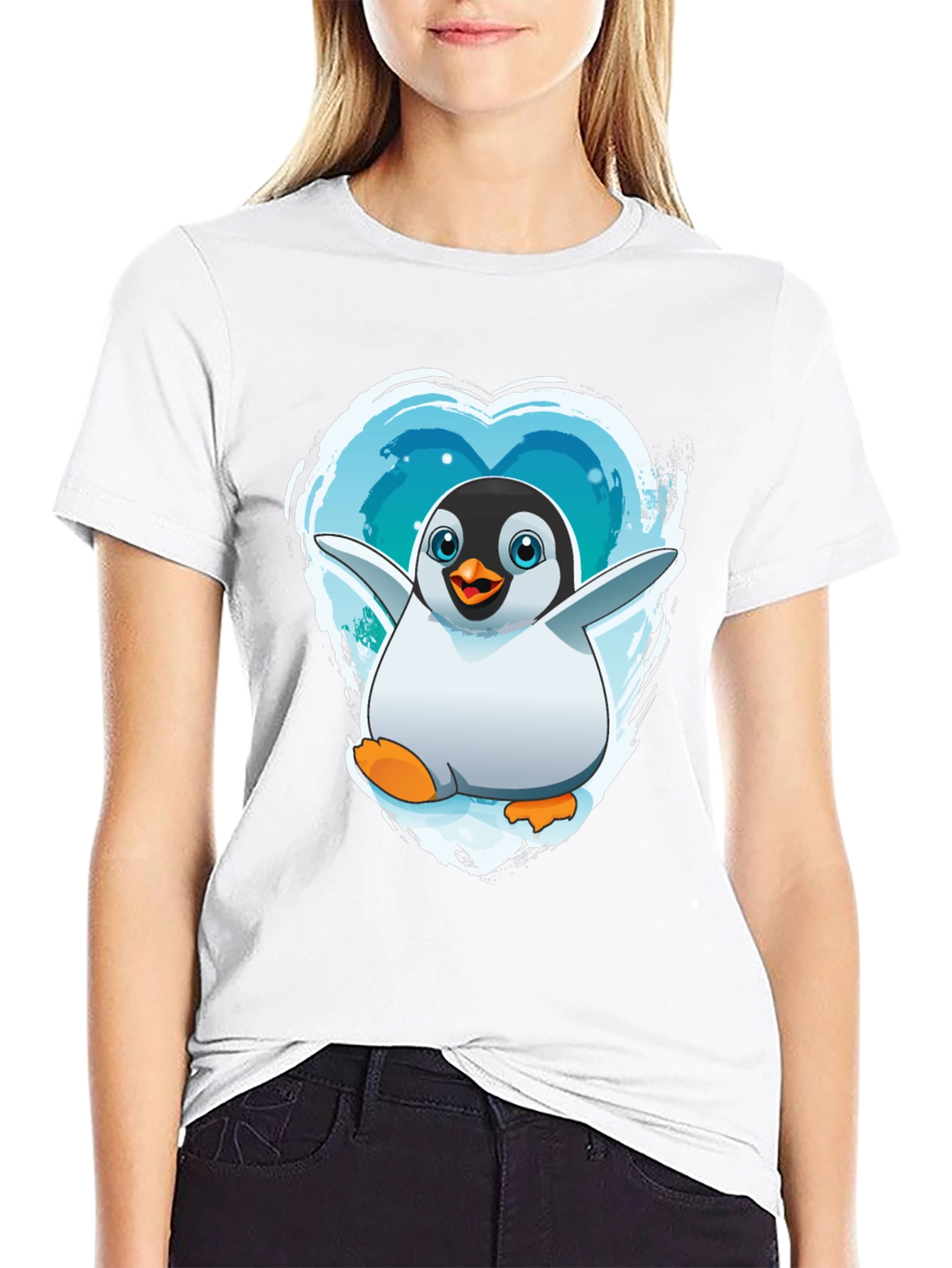 Penguin Heart Graphic Tee - Black Cotton Blend
