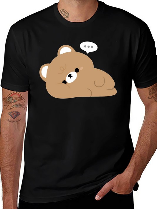 Cute Cartoon Bear Graphic Black T-Shirt