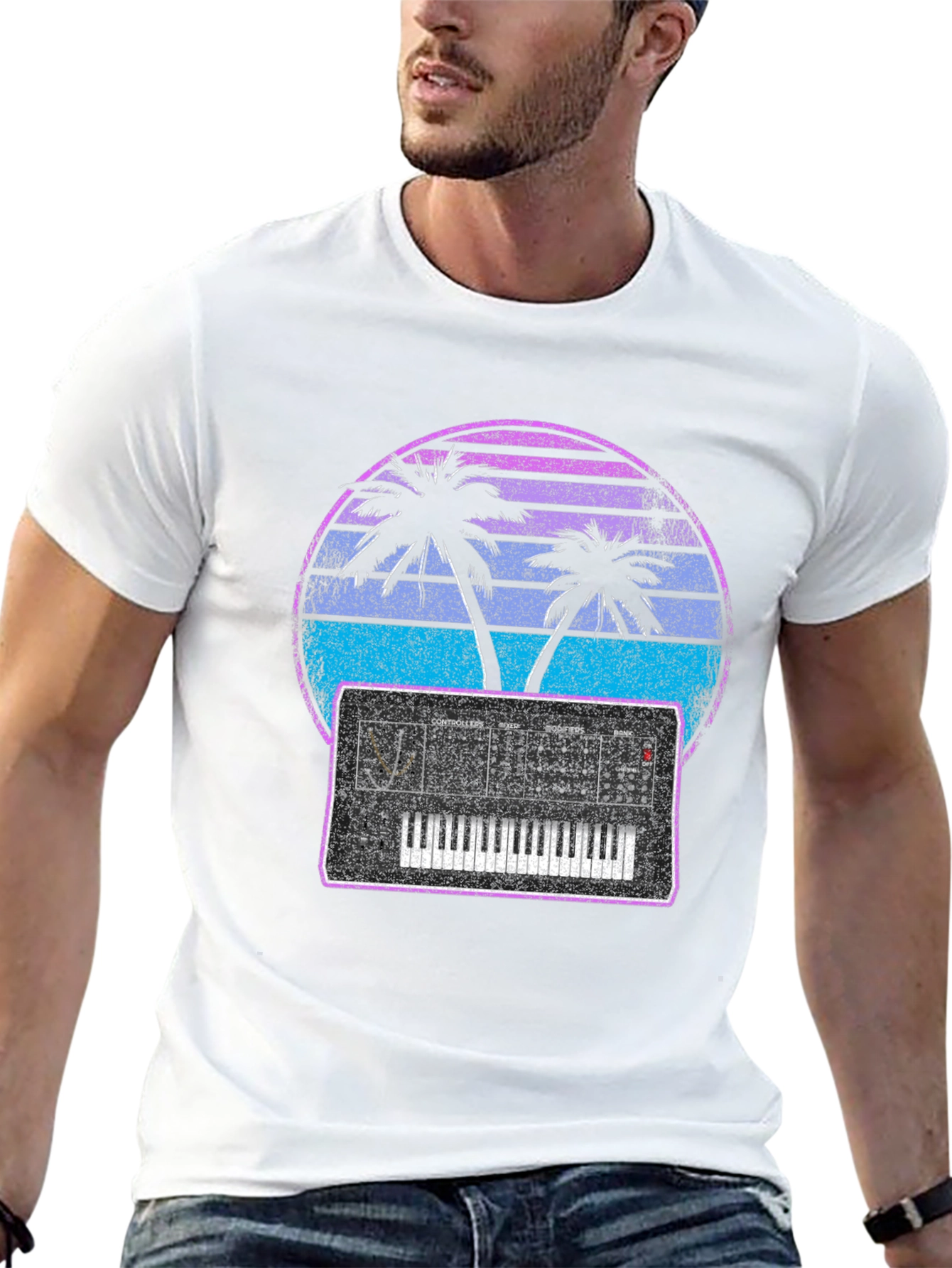 Synthwave T-Shirt - Retro Palm Synth Design