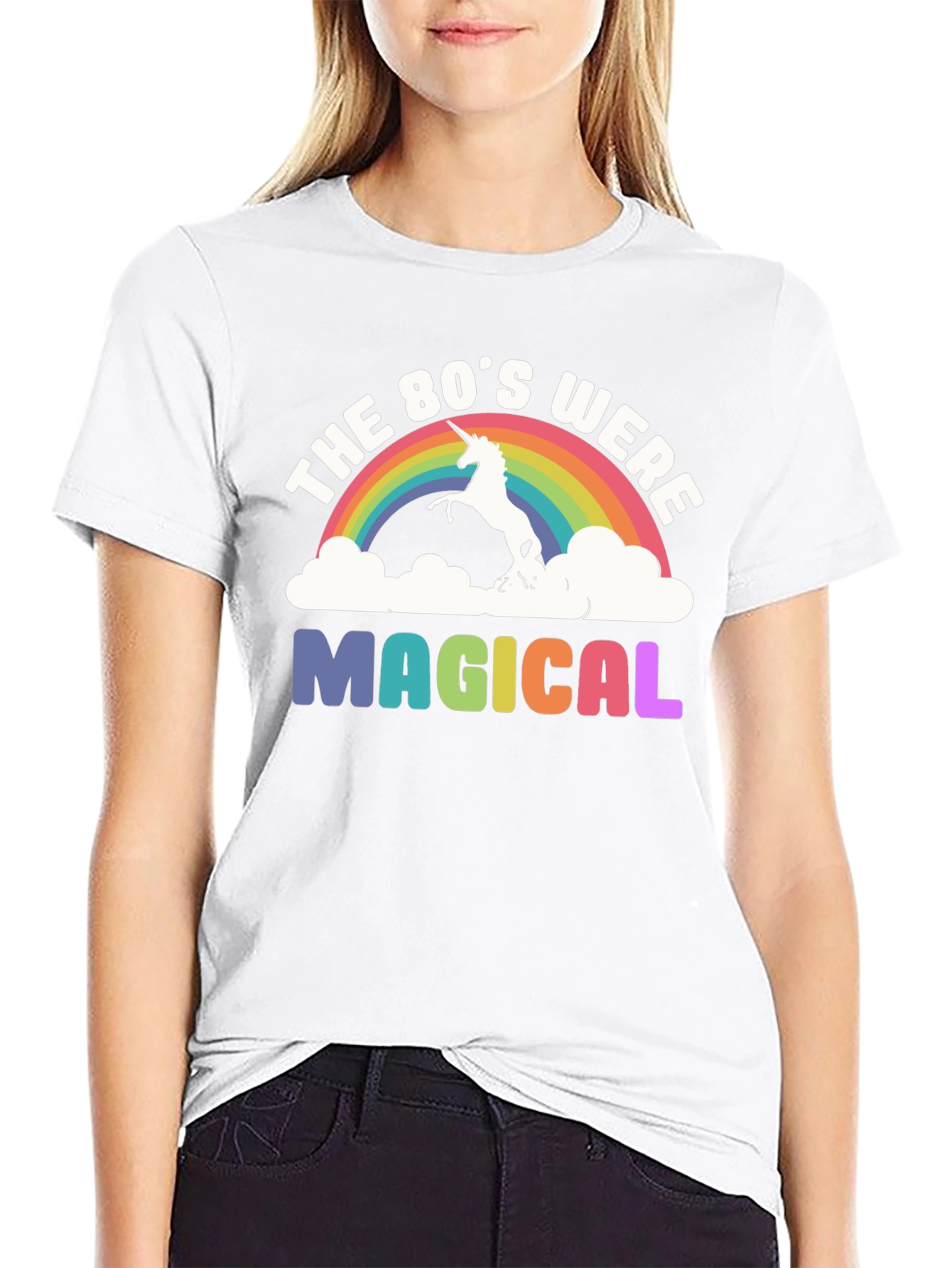 80s Magical Unicorn Rainbow Graphic Tee