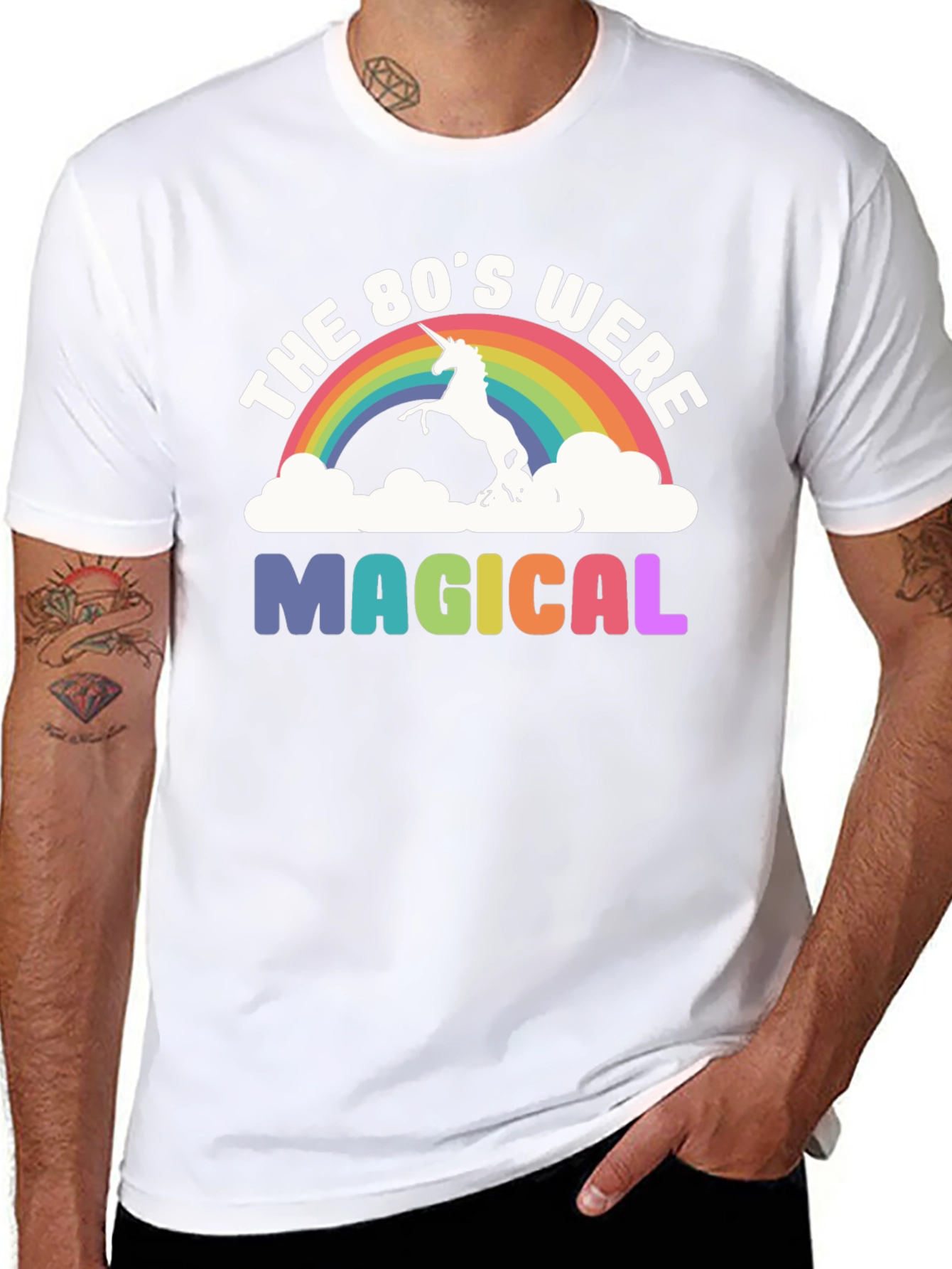 80s Magical Unicorn Rainbow Graphic Tee