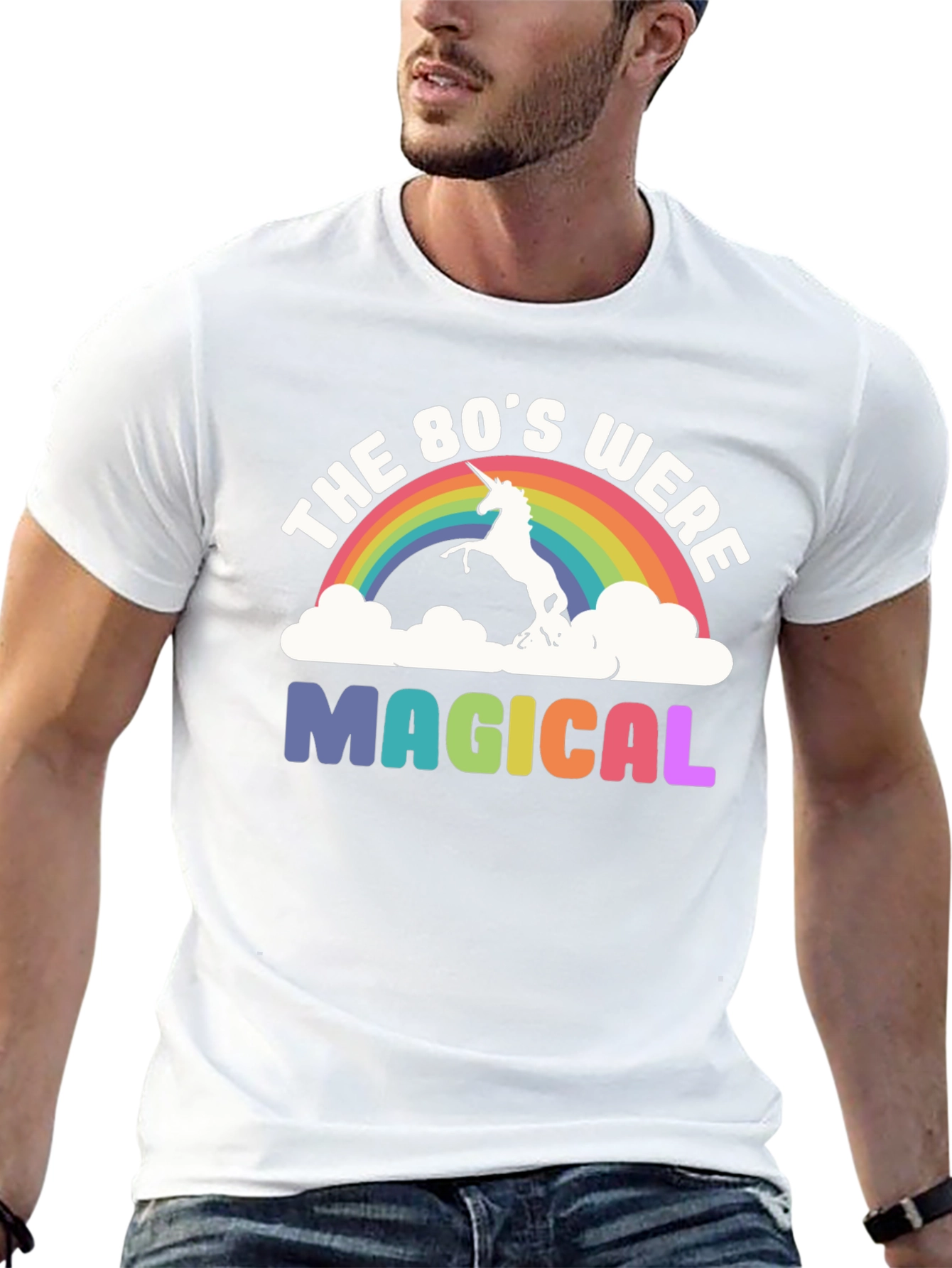 80s Magical Unicorn Rainbow Graphic Tee