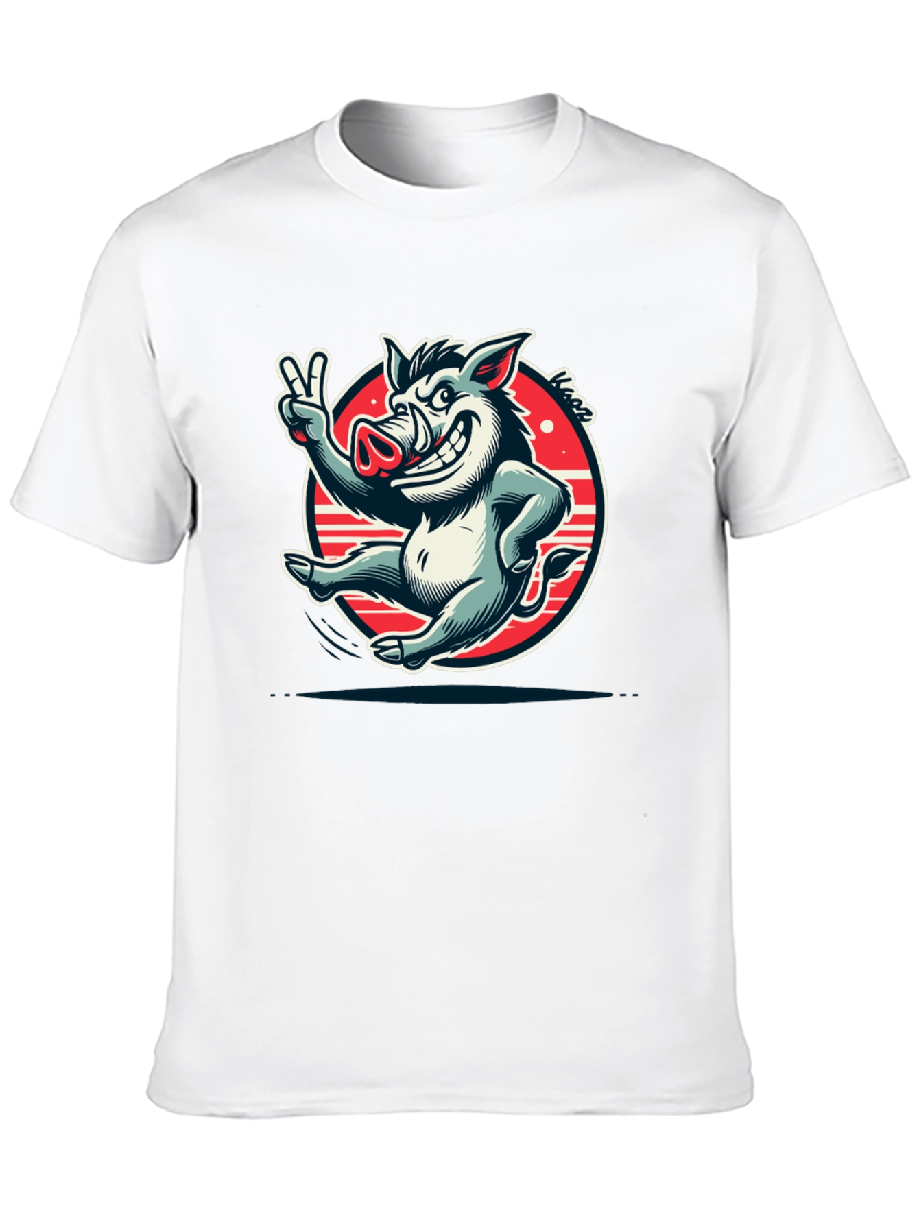 Boar Cartoon Graphic Tee - Black Cotton T-Shirt