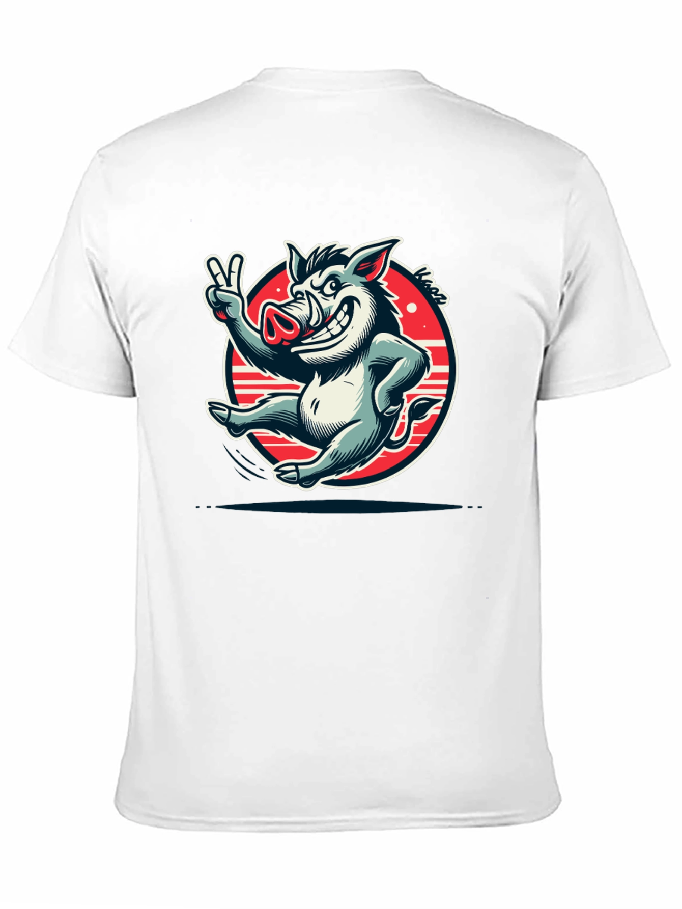 Boar Cartoon Graphic Tee - Black Cotton T-Shirt