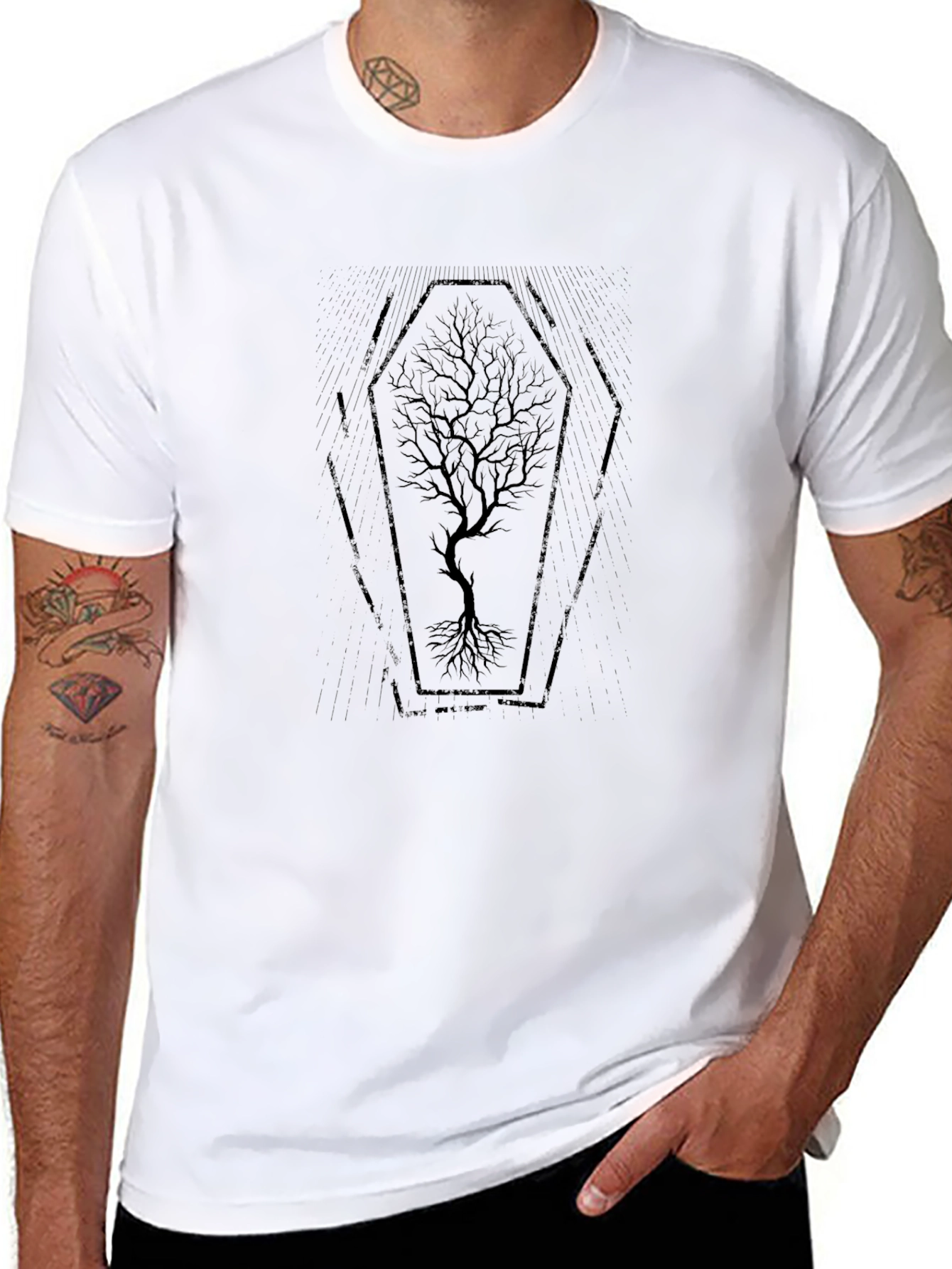 Gothic Coffin Tree Graphic T-Shirt