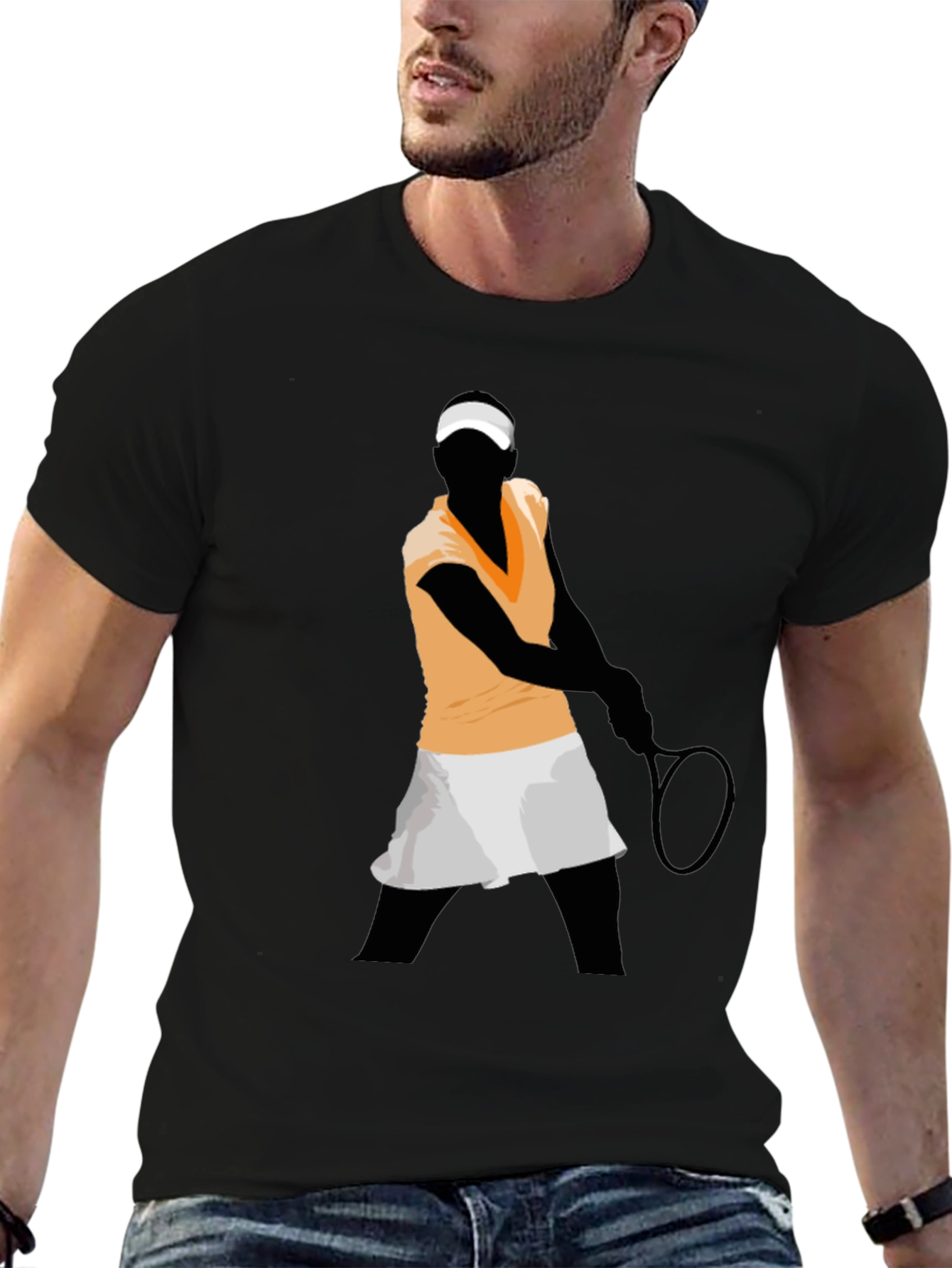 Tennis Player Graphic Tee - Black Unisex T-Shirt