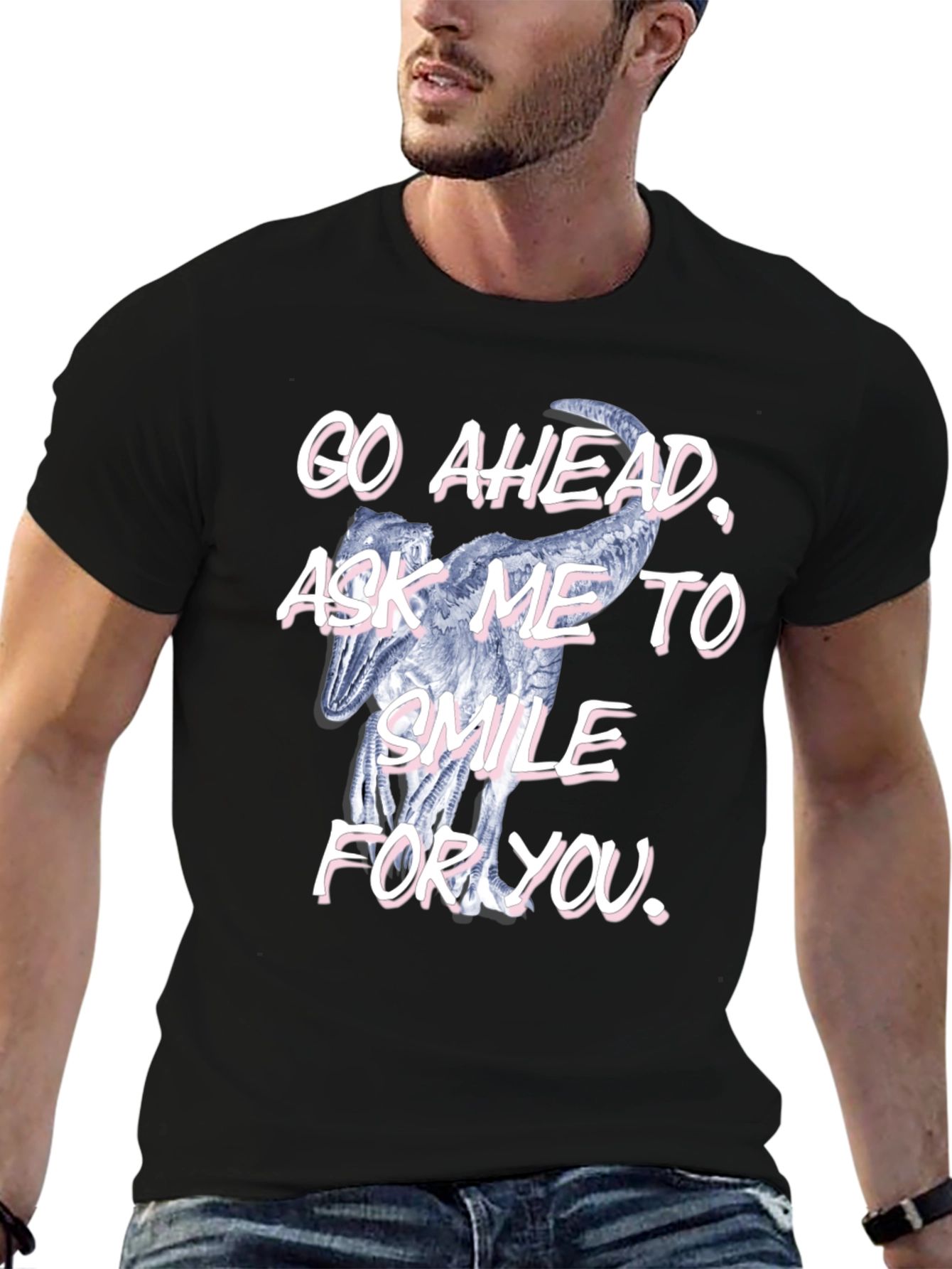 Dinosaur Smile Mens Black T-Shirt