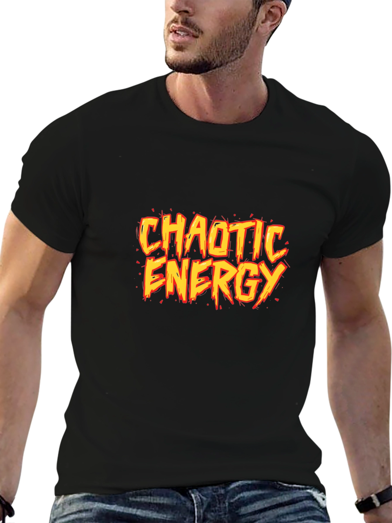 Chaotic Energy Graphic Print Black T-Shirt