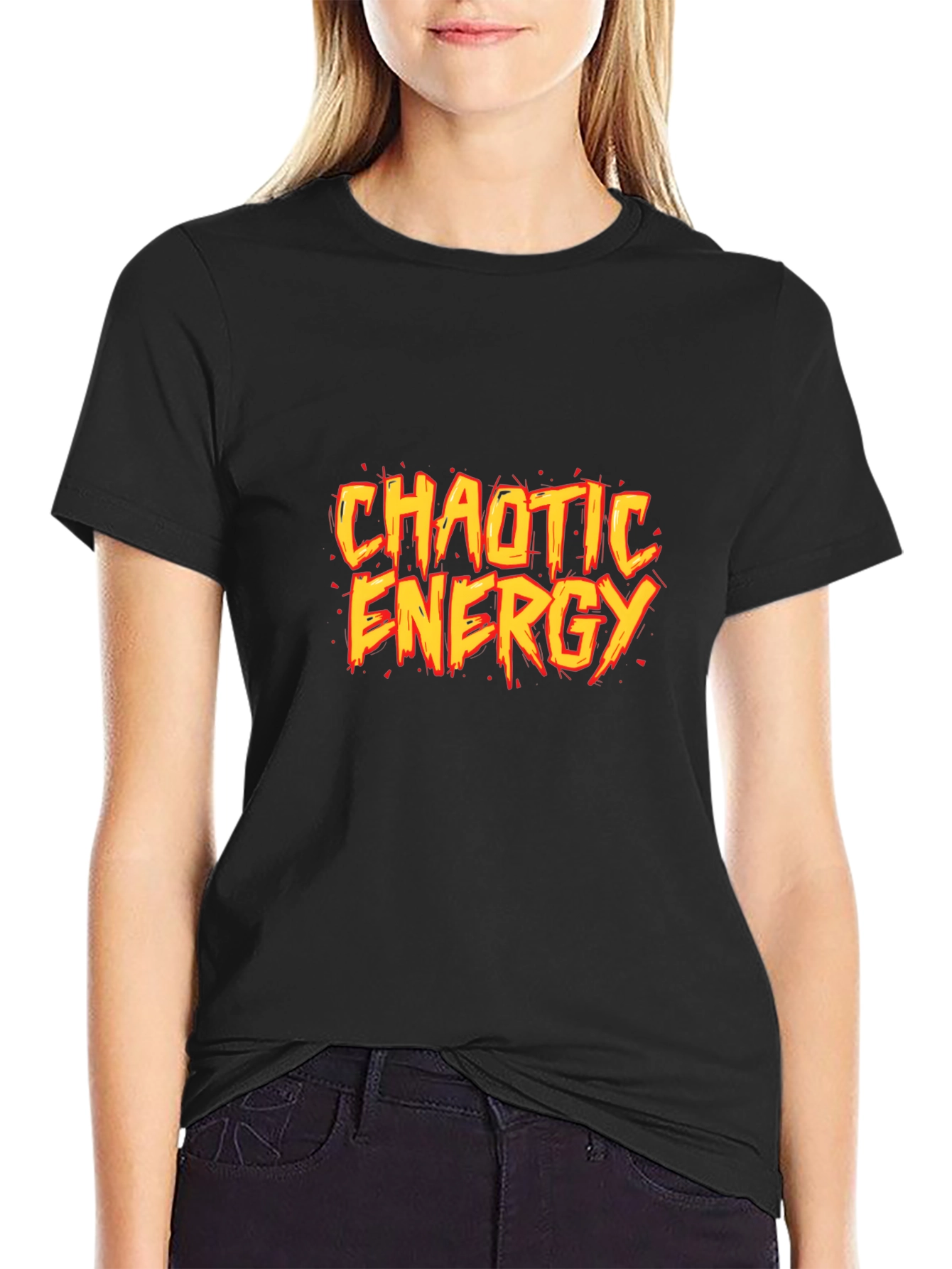 Chaotic Energy Graphic Print Black T-Shirt