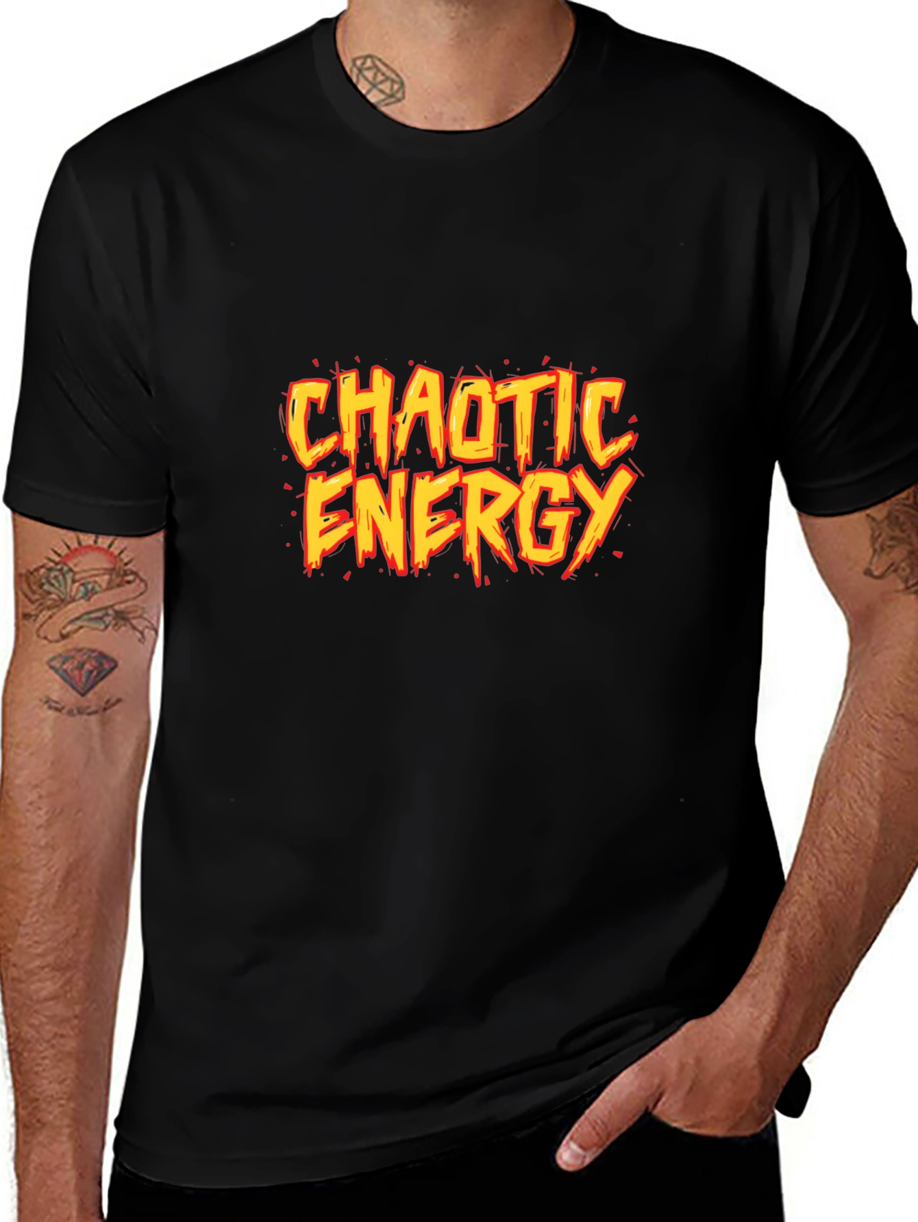 Chaotic Energy Graphic Print Black T-Shirt