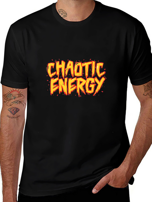 Chaotic Energy Graphic Print Black T-Shirt