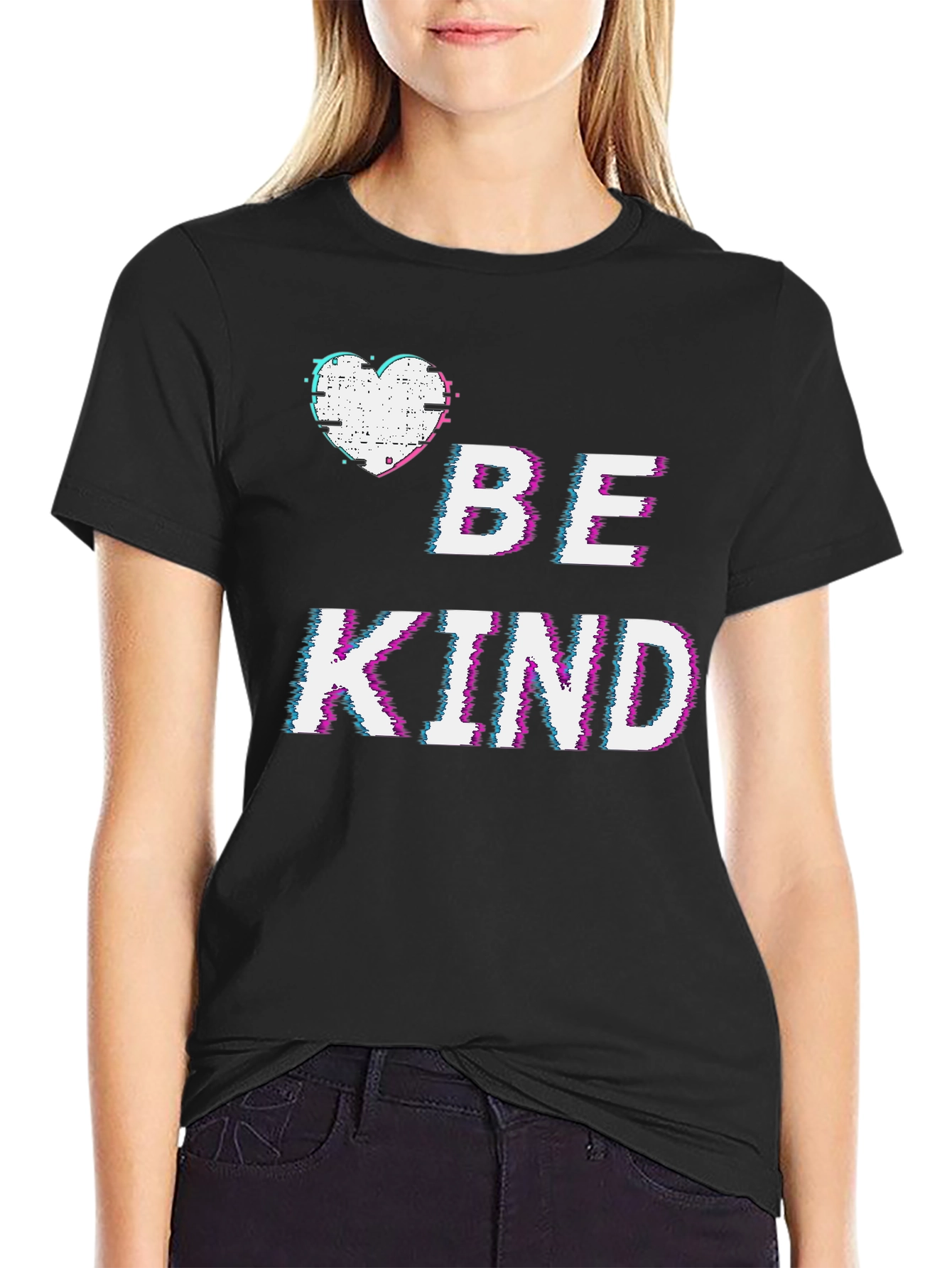 Be Kind Glitch T-Shirt - Heart Graphic Tee