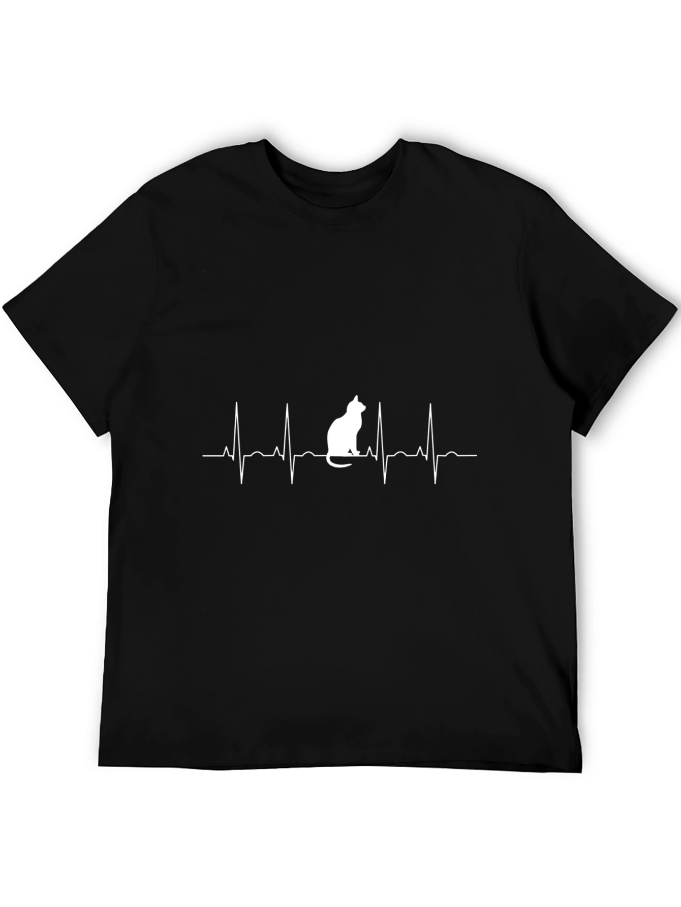 Cat Heartbeat T-Shirt - Black Graphic Tee