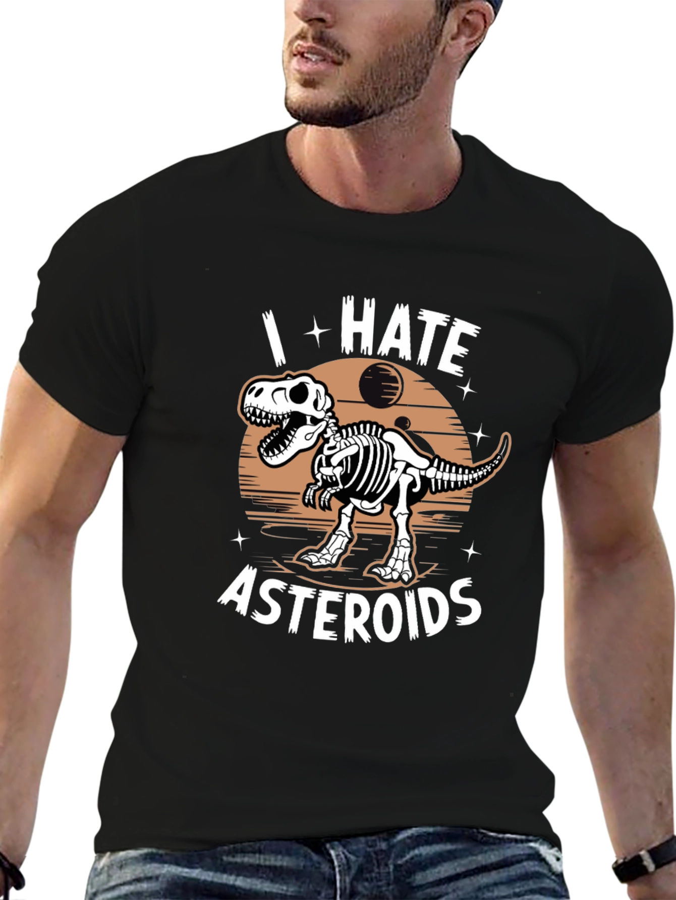 I Hate Asteroids Dinosaur T-Shirt - Black