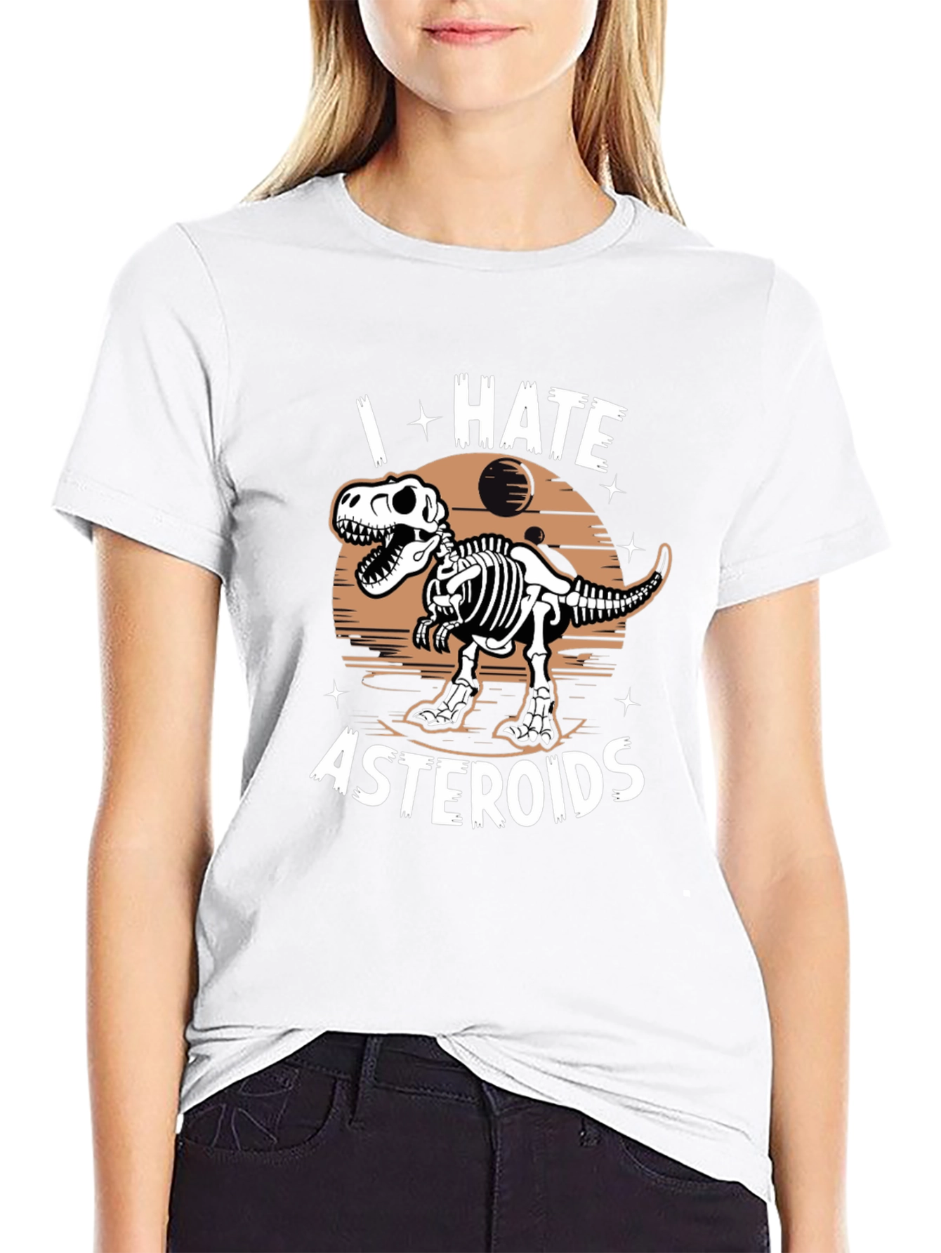 I Hate Asteroids Dinosaur T-Shirt - Black