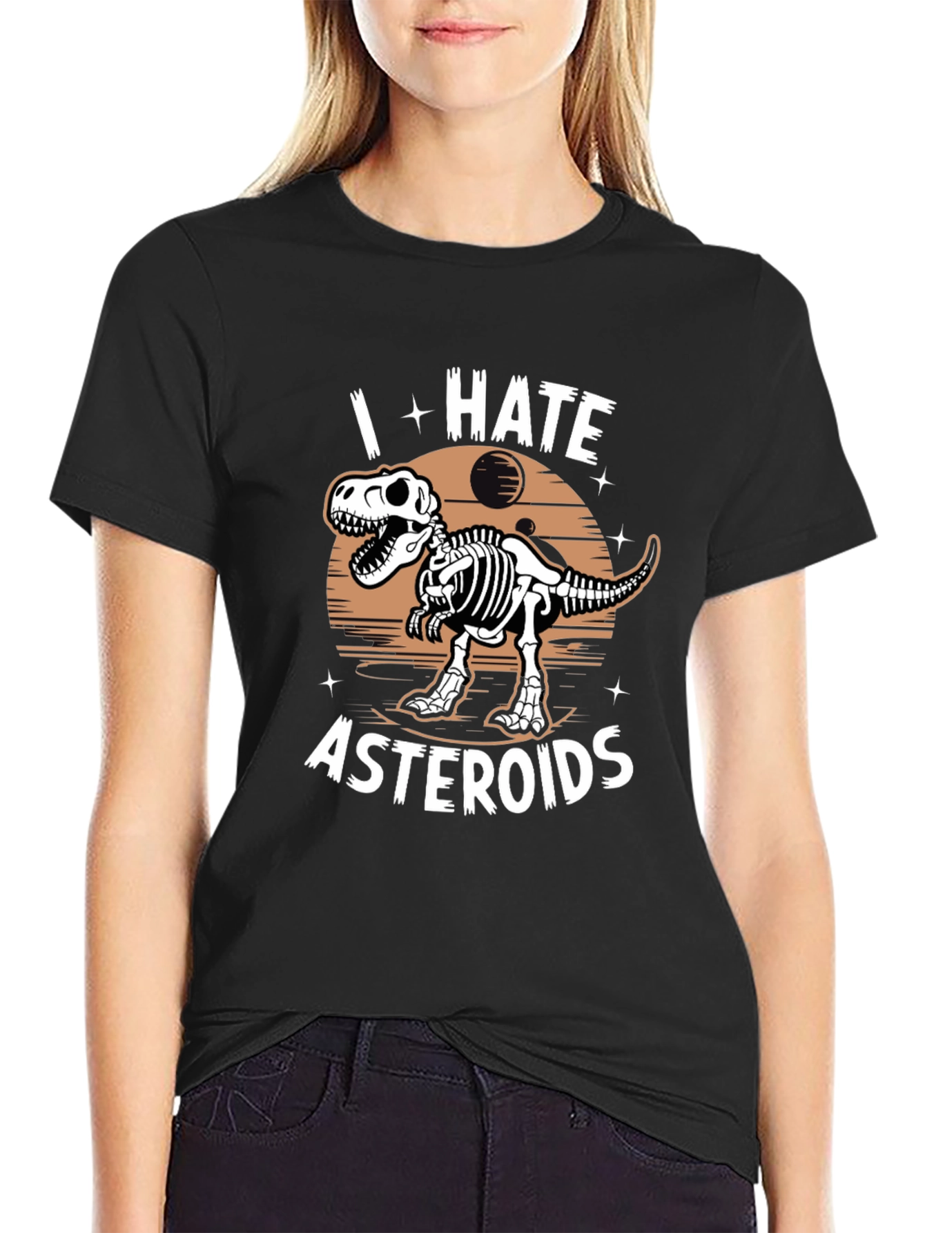 I Hate Asteroids Dinosaur T-Shirt - Black