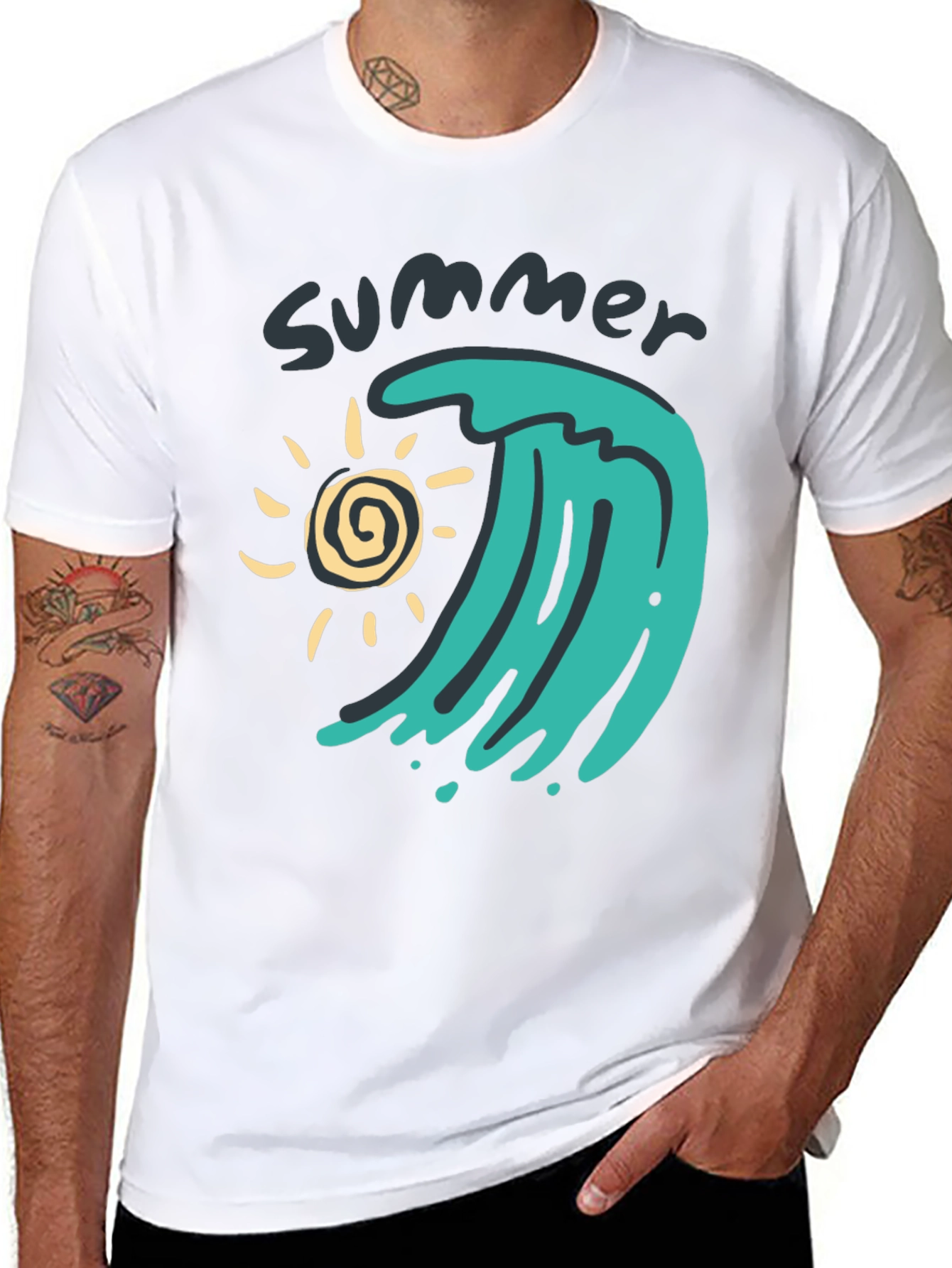 Summer Wave Graphic Tee - Black Cotton T-Shirt