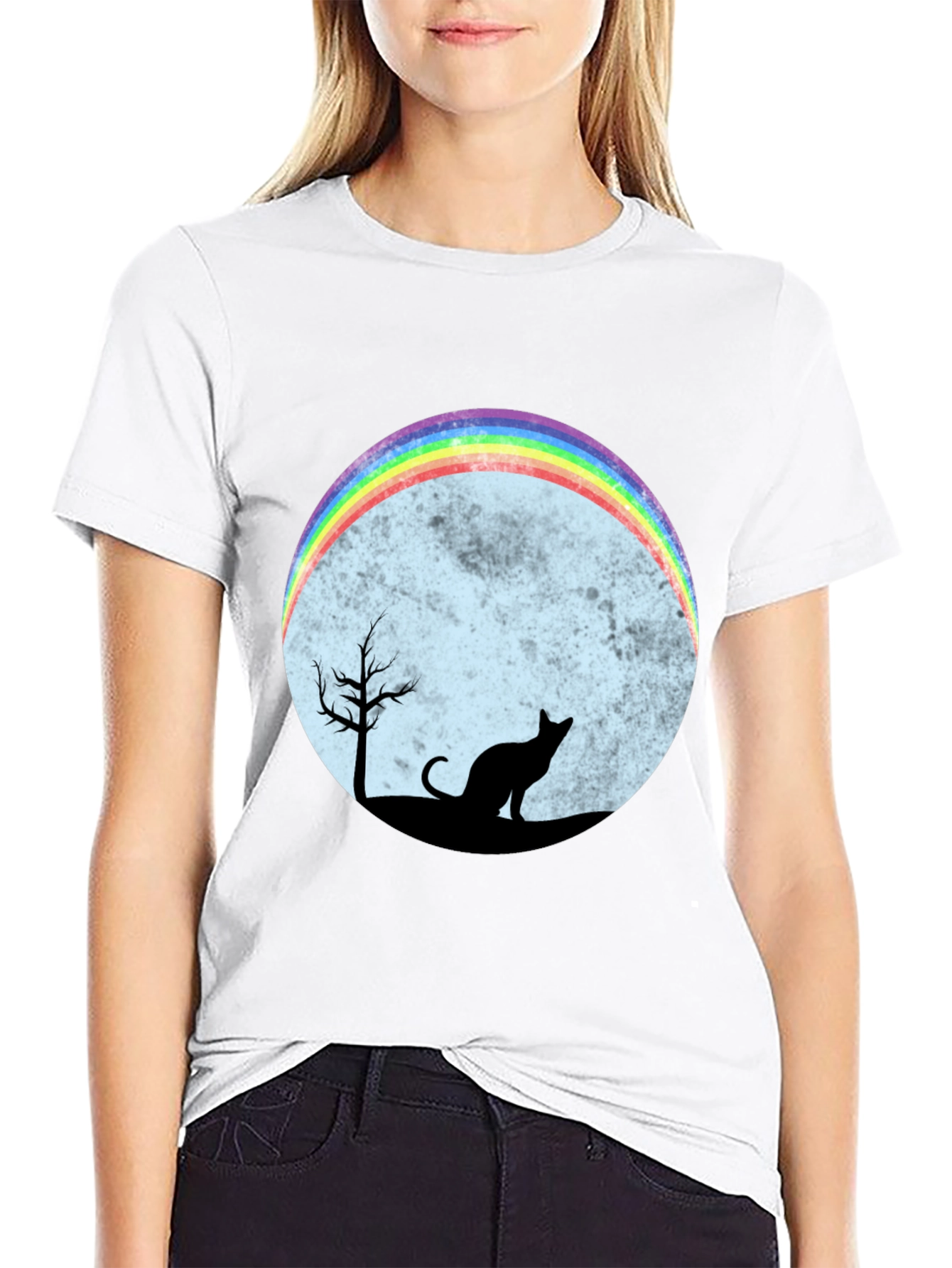 Rainbow Cat Silhouette Graphic T-Shirt