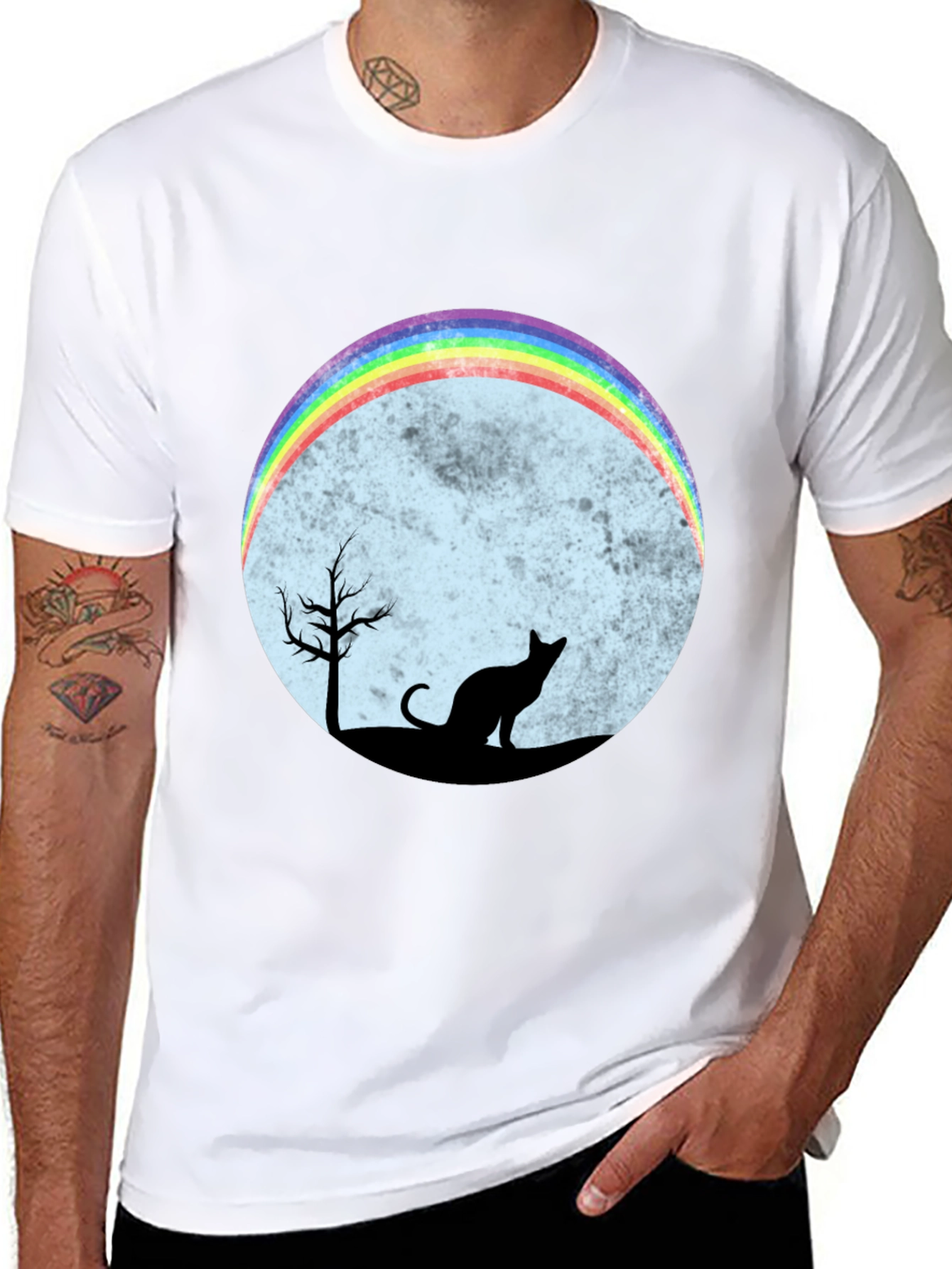 Rainbow Cat Silhouette Graphic T-Shirt