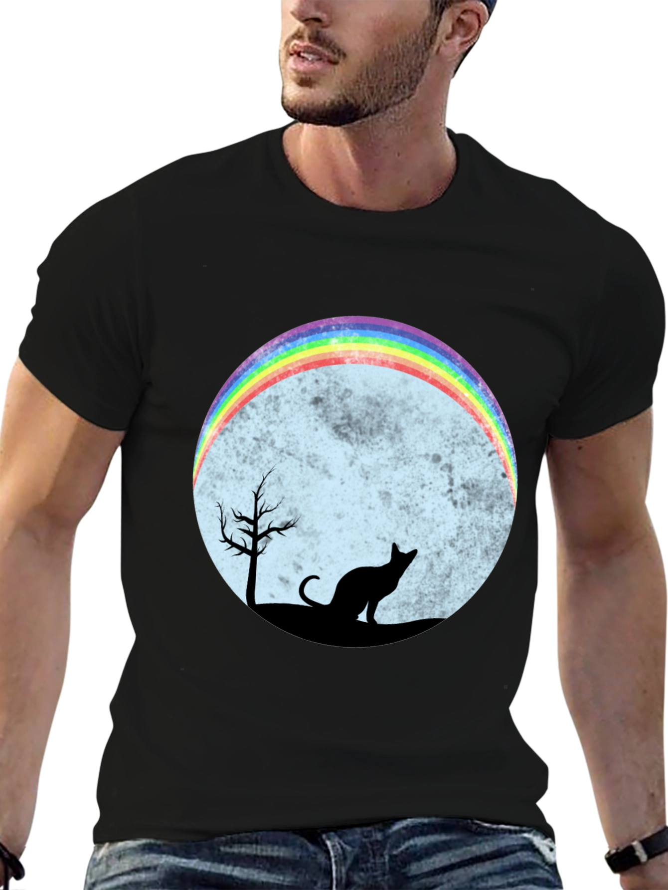 Rainbow Cat Silhouette Graphic T-Shirt