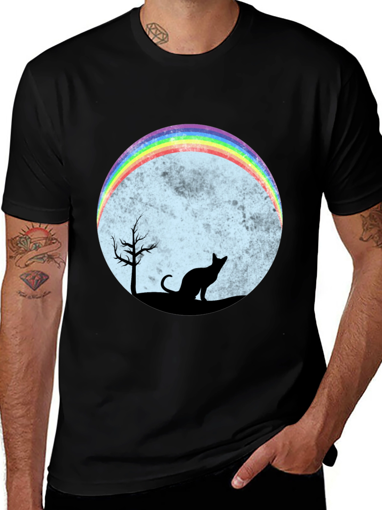 Rainbow Cat Silhouette Graphic T-Shirt