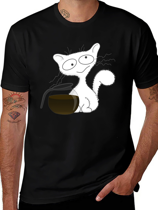 Funny Cat Coffee T-Shirt - Black Cotton Tee