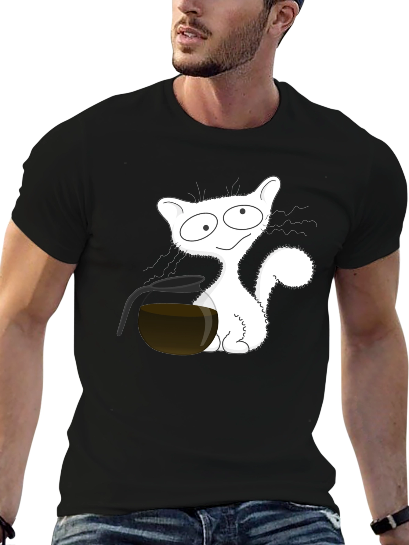 Funny Cat Coffee T-Shirt - Black Cotton Tee