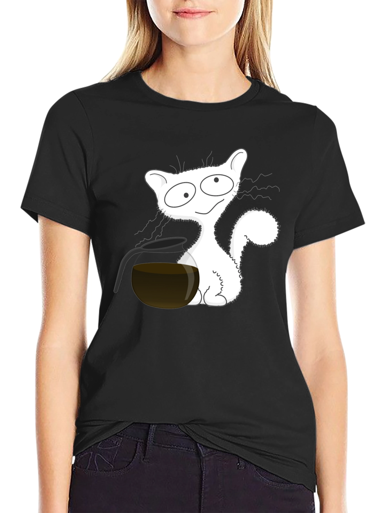 Funny Cat Coffee T-Shirt - Black Cotton Tee