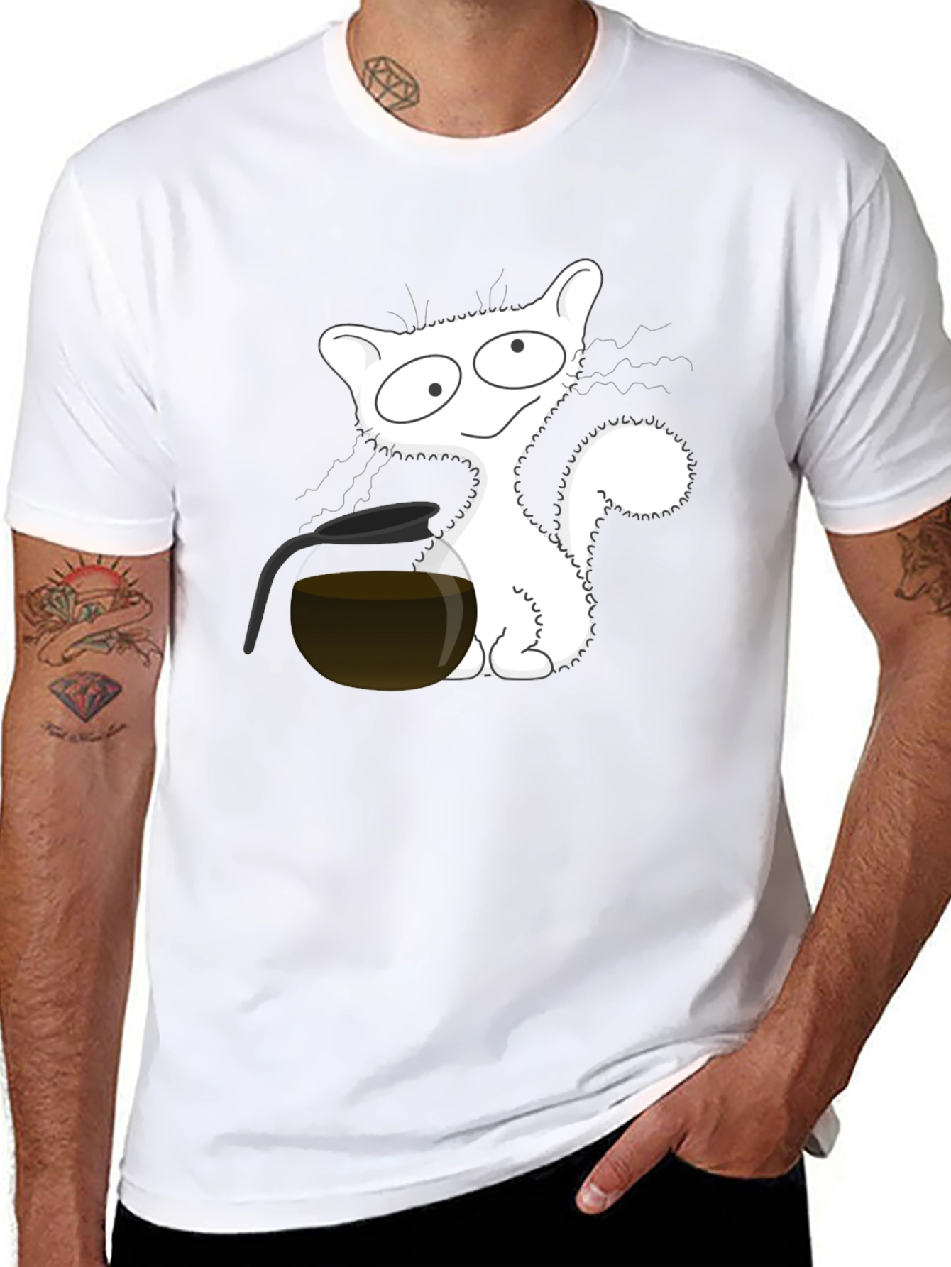 Funny Cat Coffee T-Shirt - Black Cotton Tee