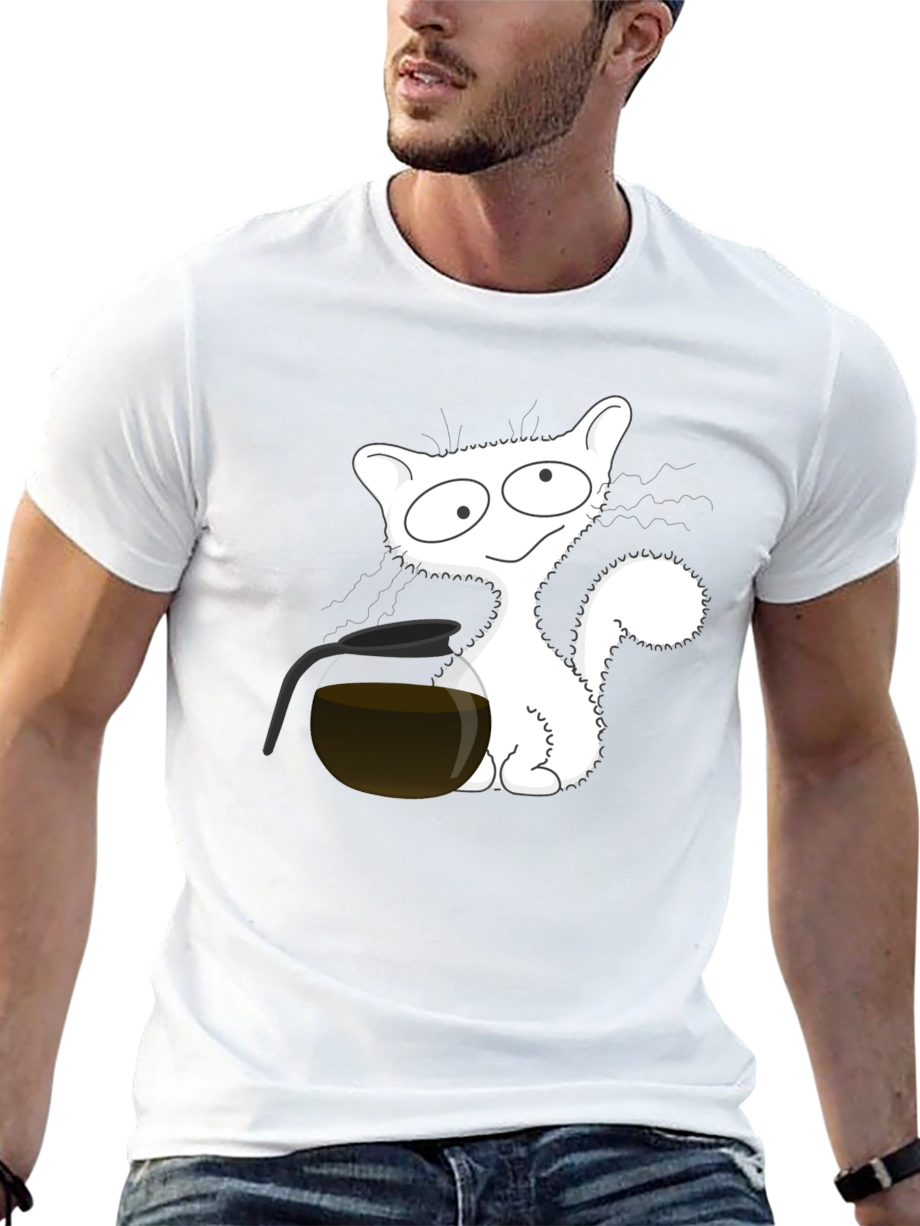 Funny Cat Coffee T-Shirt - Black Cotton Tee
