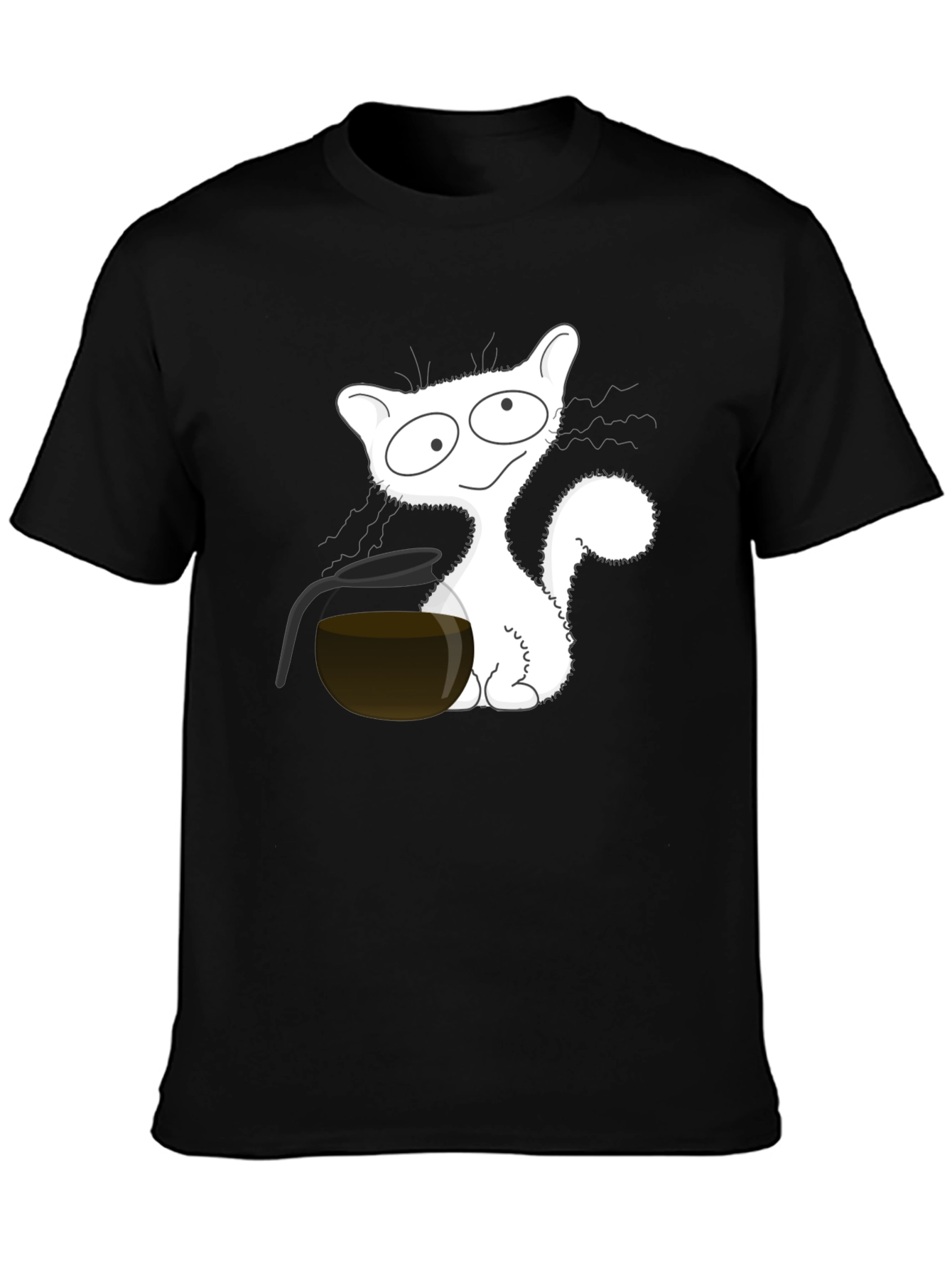 Funny Cat Coffee T-Shirt - Black Cotton Tee