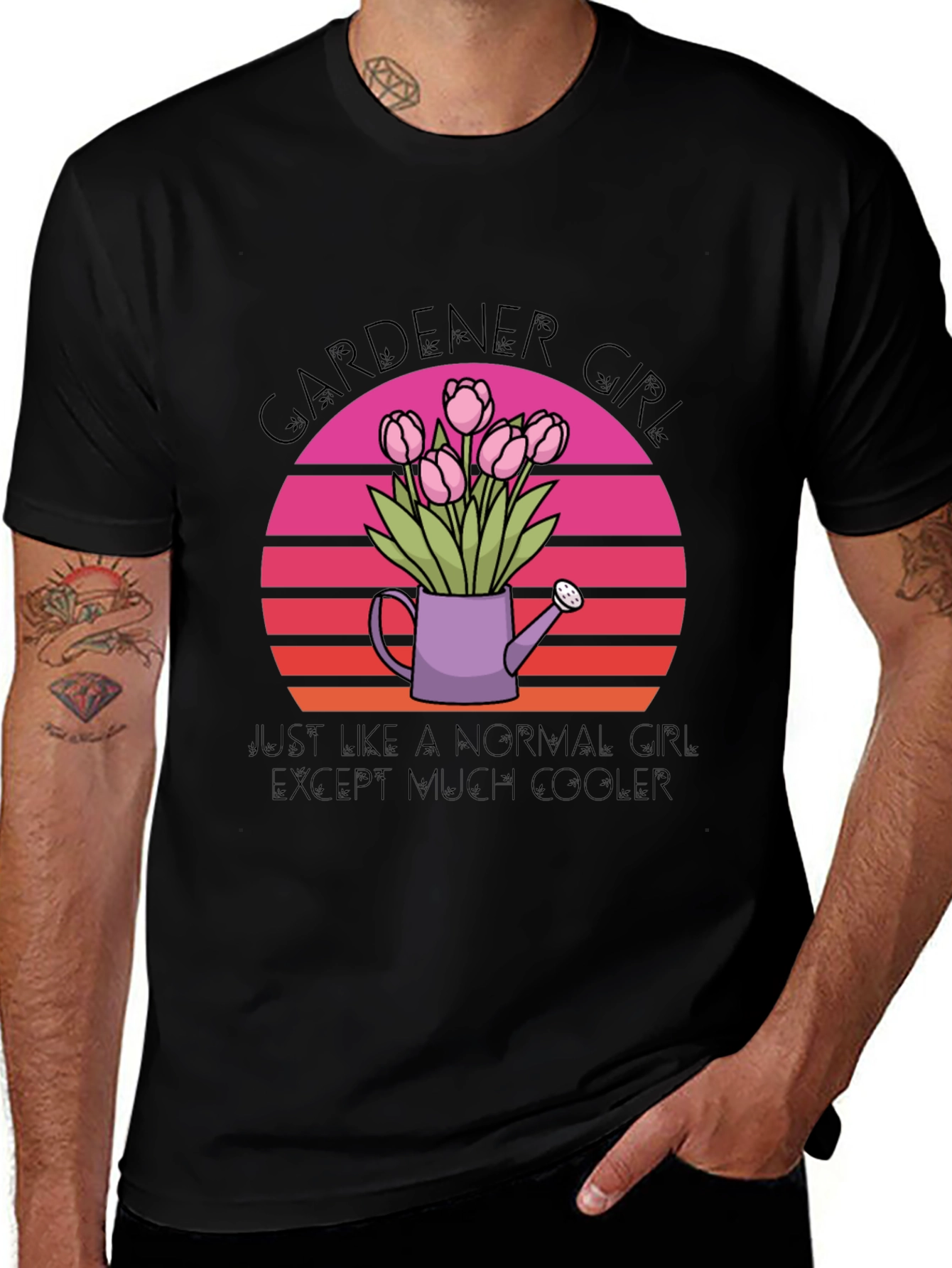 Gardener Girl T-Shirt - Floral Sunset Design