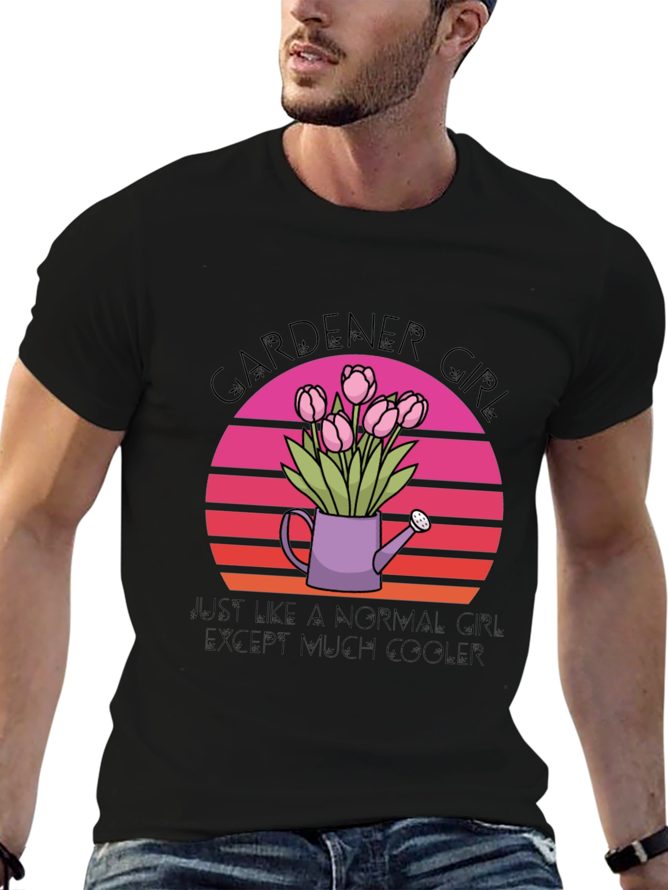 Gardener Girl T-Shirt - Floral Sunset Design