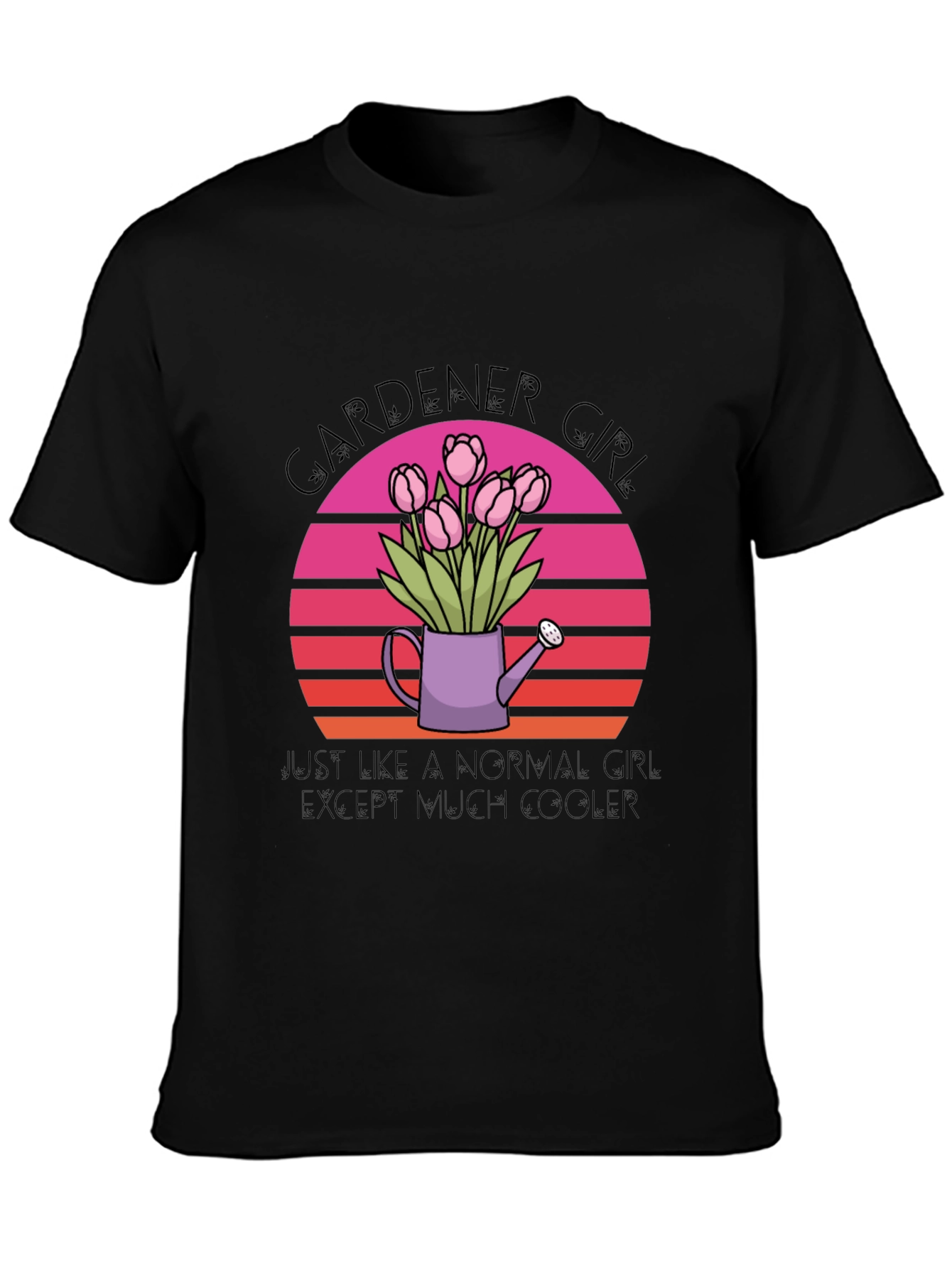 Gardener Girl T-Shirt - Floral Sunset Design
