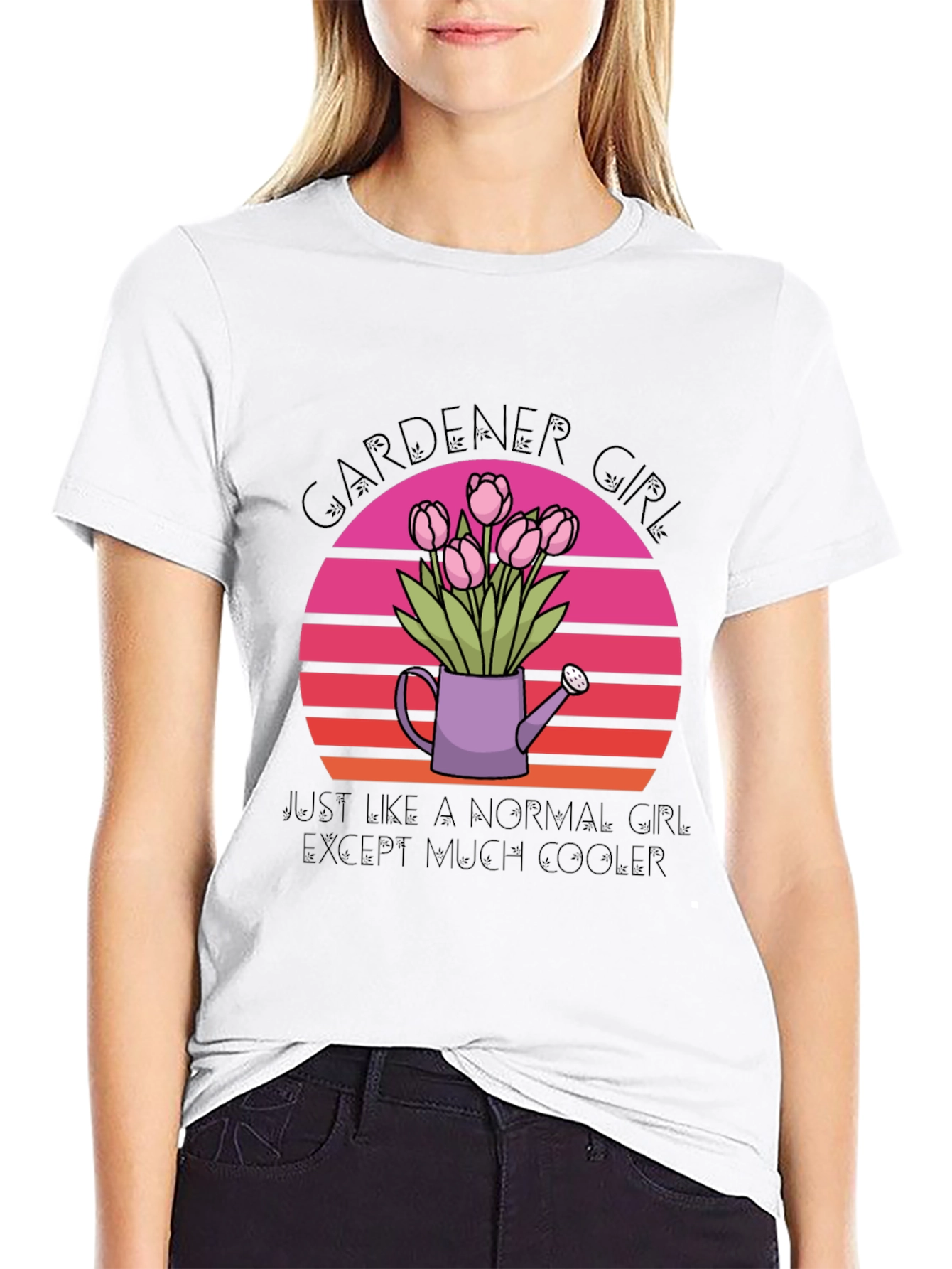 Gardener Girl T-Shirt - Floral Sunset Design