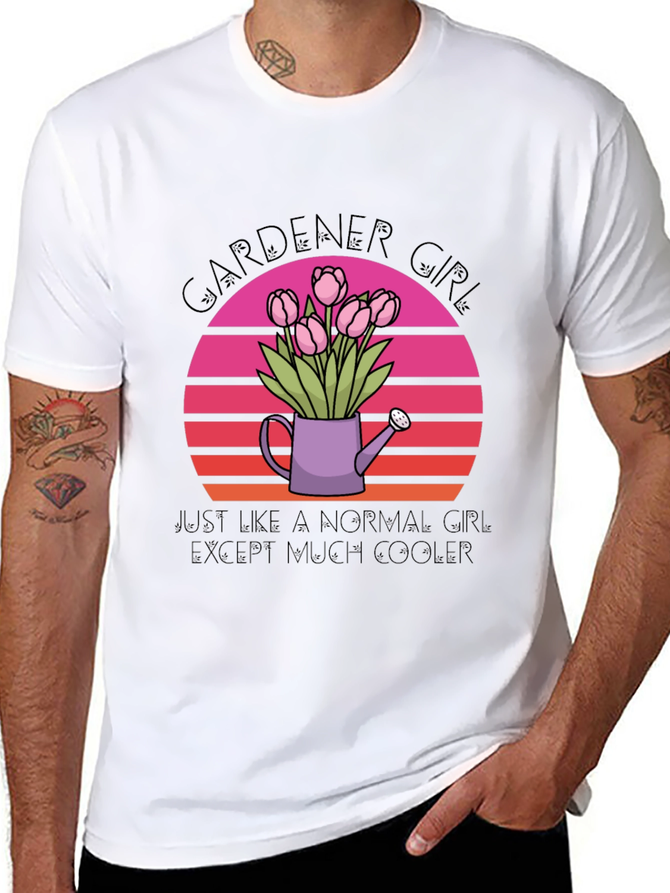 Gardener Girl T-Shirt - Floral Sunset Design