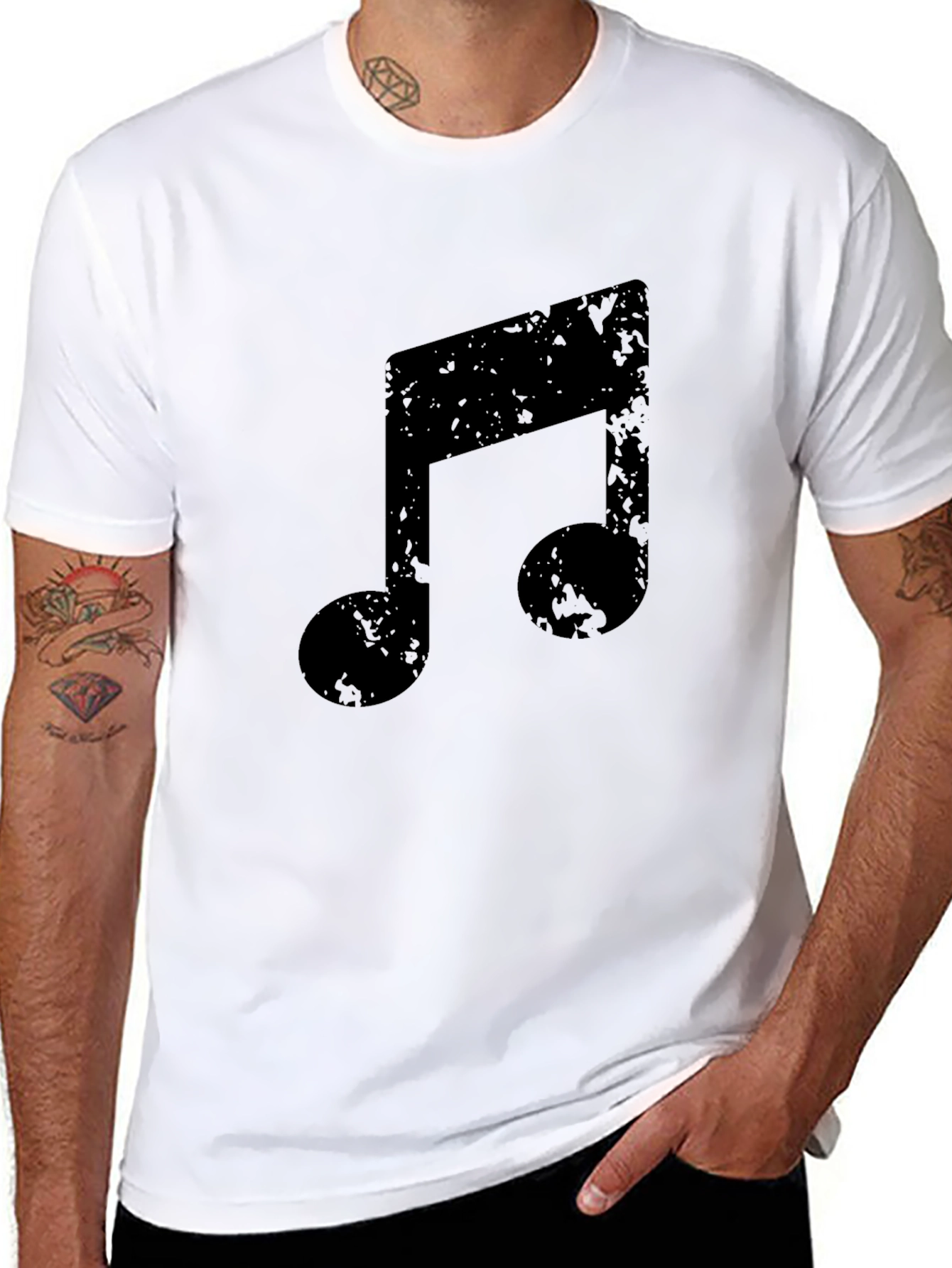 Grunge Music Note Black T-Shirt